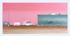 Waiting (2018) by Keith Garcia, pink landscape, RV travel camper, narrative art