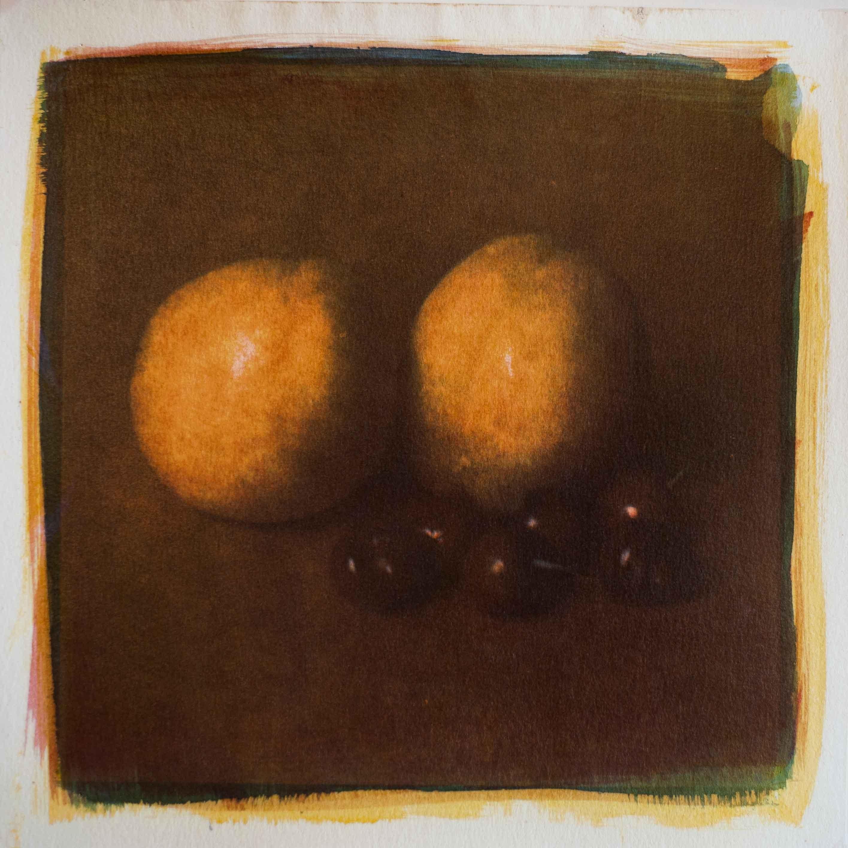 Apricots and Cherries, Mixed Media on Paper
