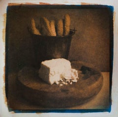 Feta with Breadsticks and Olives, Mixed Media on Paper