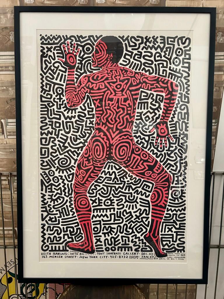 Keith Haring (1958-1990): Into 84 color lithograph on wove paper; 1983; hand-signed in silver metallic marker to figure's foot at lower right; published by Tony Shafrazi Gallery, New York, NY