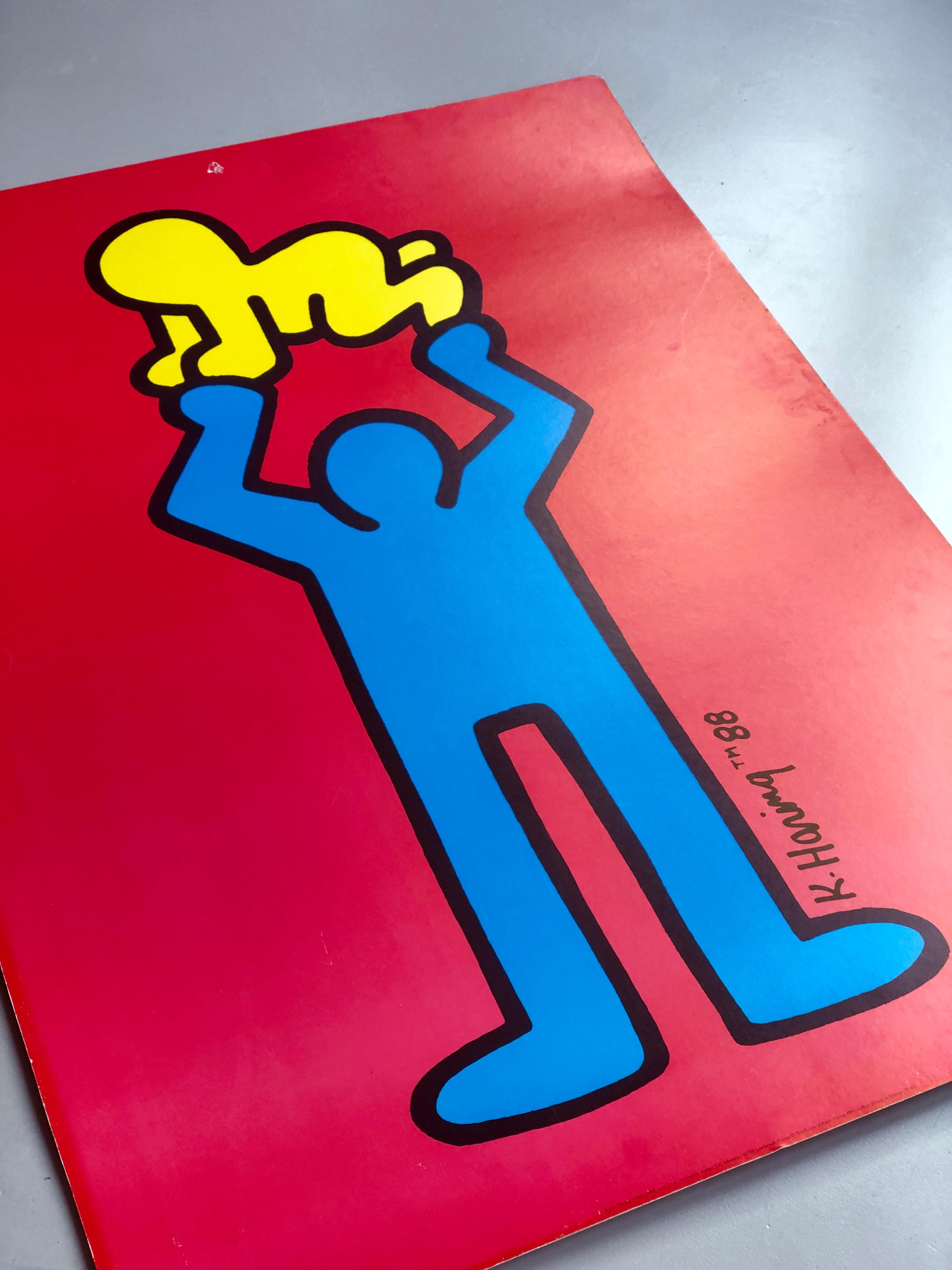 Keith Haring 1991 - Man Holding Radiant Baby - Pop Art print on thick cardboard For Sale 4