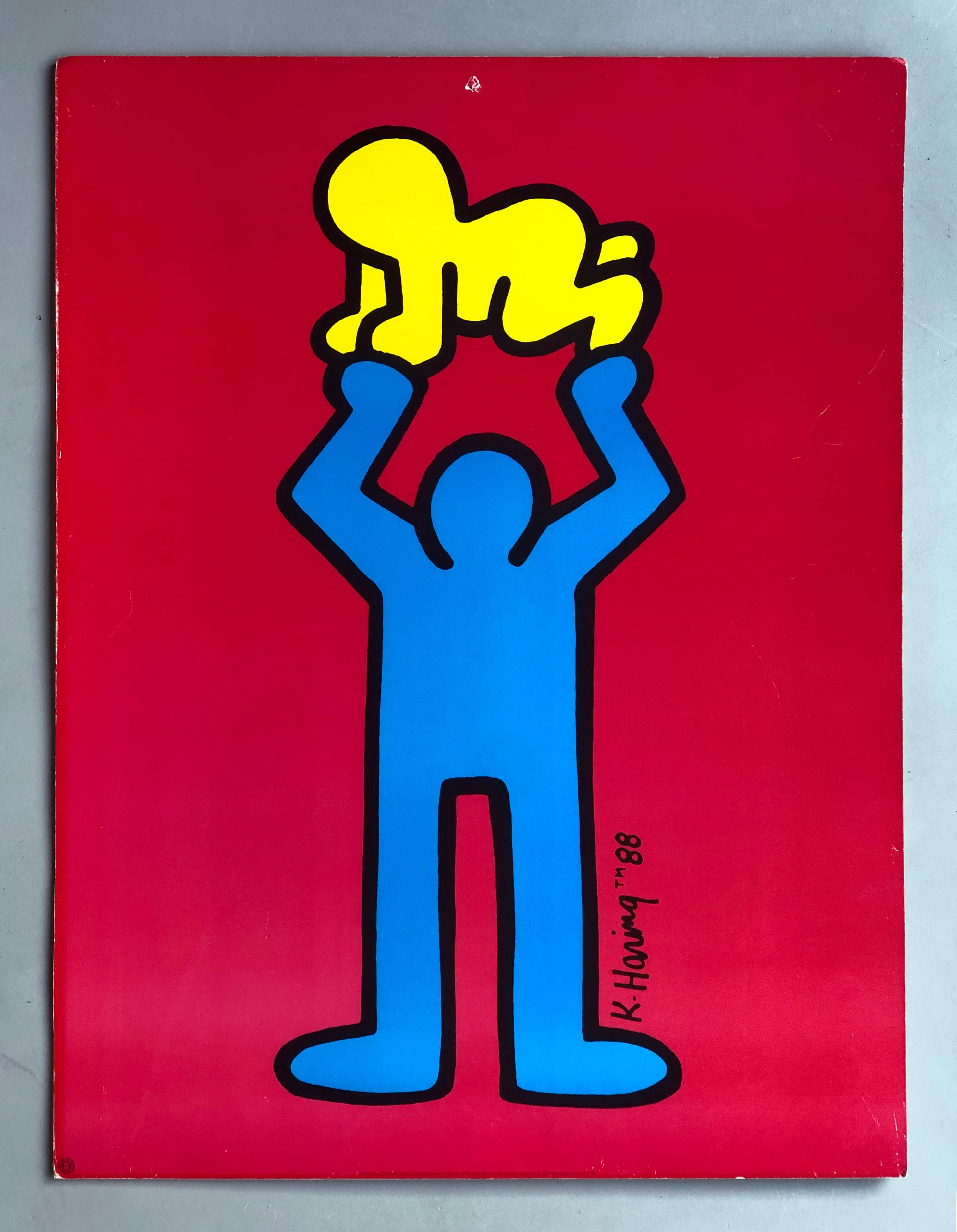 Keith Haring 1991 - Man Holding Radiant Baby - Pop Art print on thick cardboard

This impressive lithograph print showcases Keith Haring's 