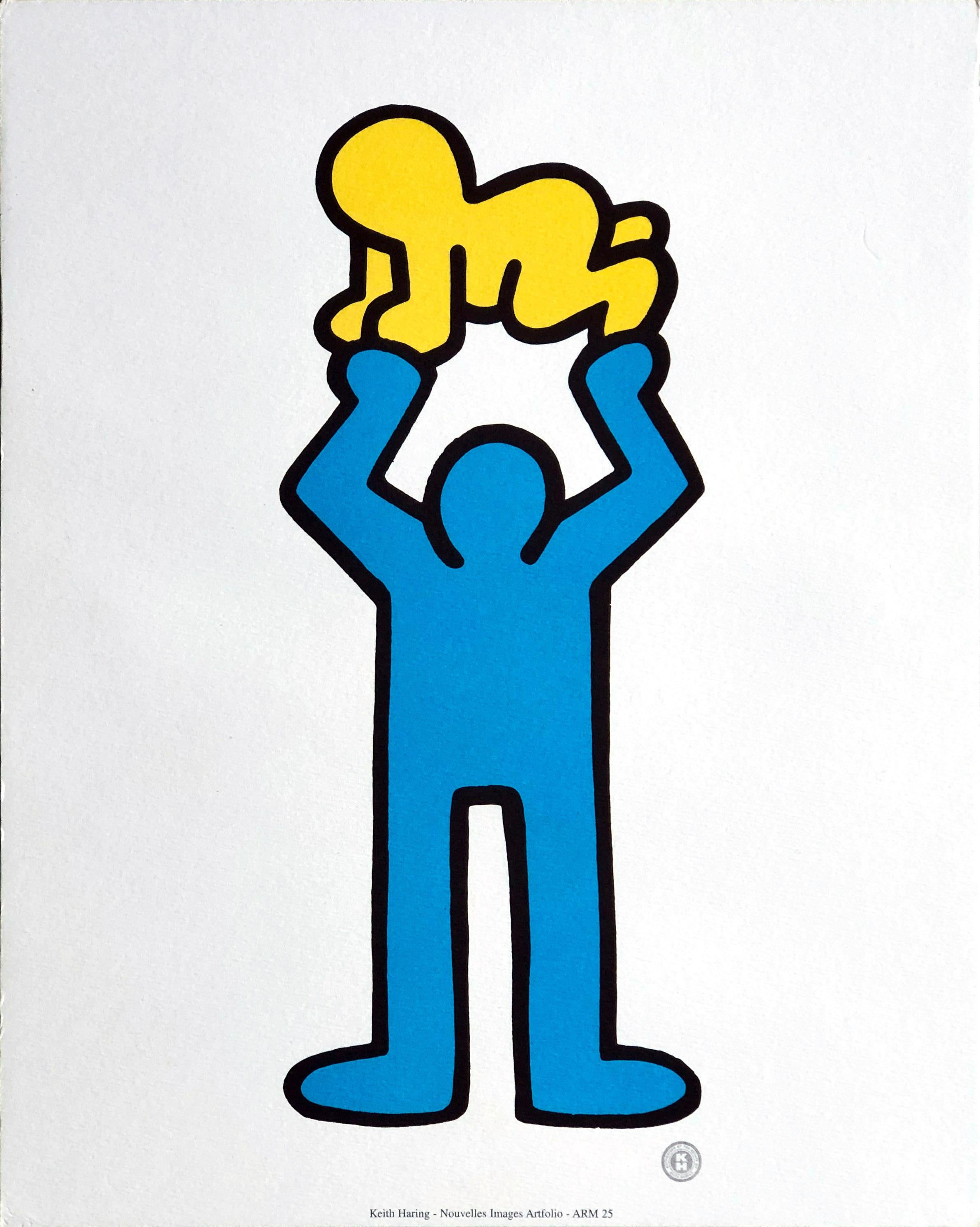 American Keith Haring 1992 Man Holding Radiant Baby - Pop Art Screenprint For Sale