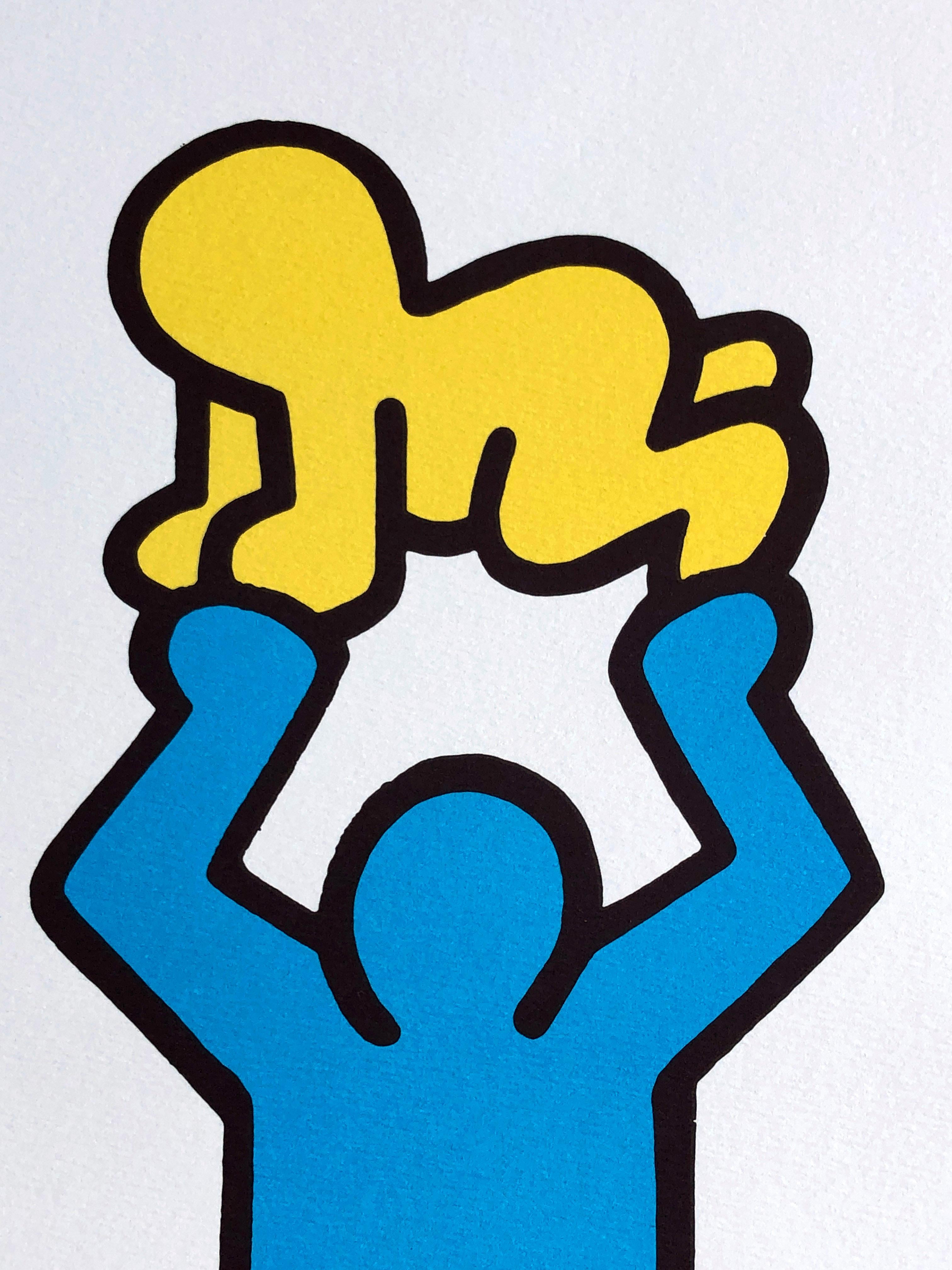 Keith Haring 1992 Man Holding Radiant Baby - Pop Art Screenprint In Good Condition For Sale In EINDHOVEN, NL