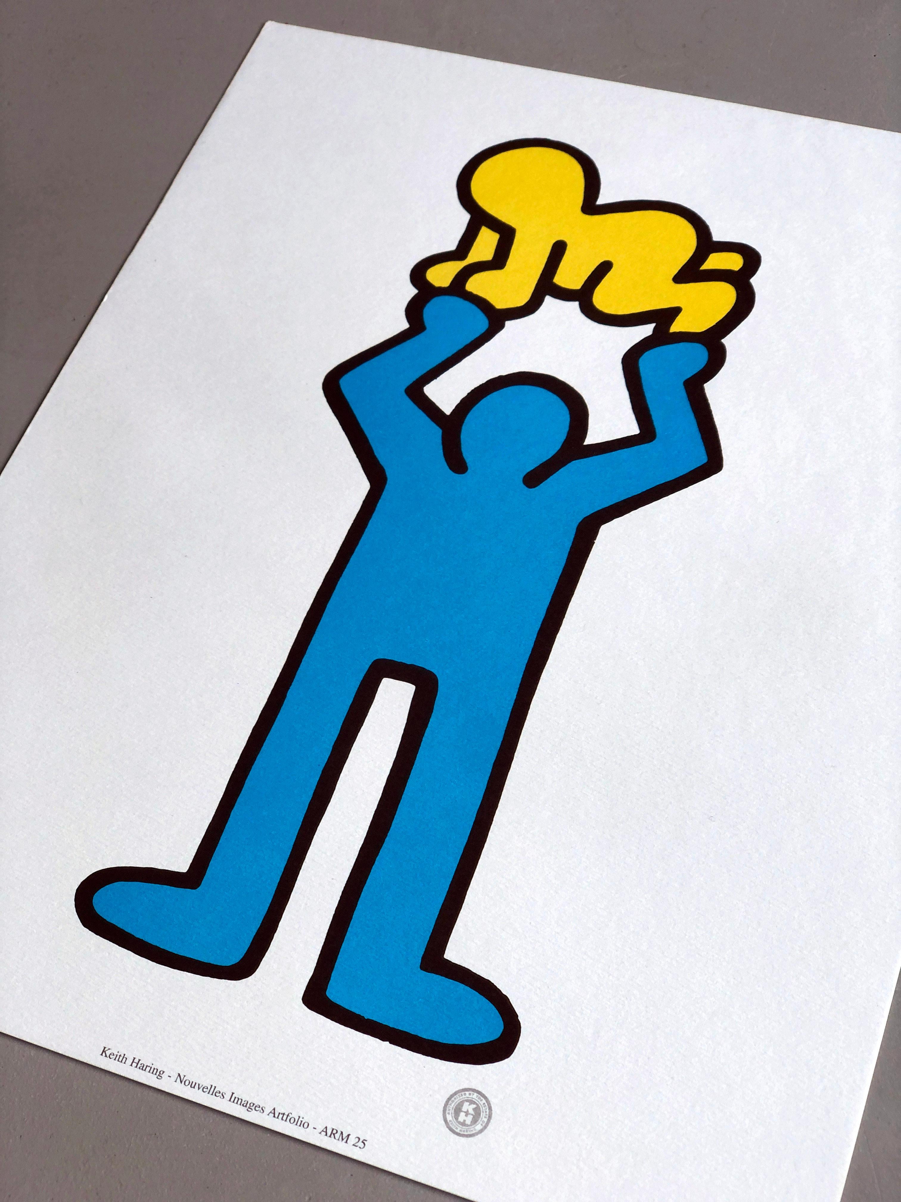Late 20th Century Keith Haring 1992 Man Holding Radiant Baby - Pop Art Screenprint For Sale