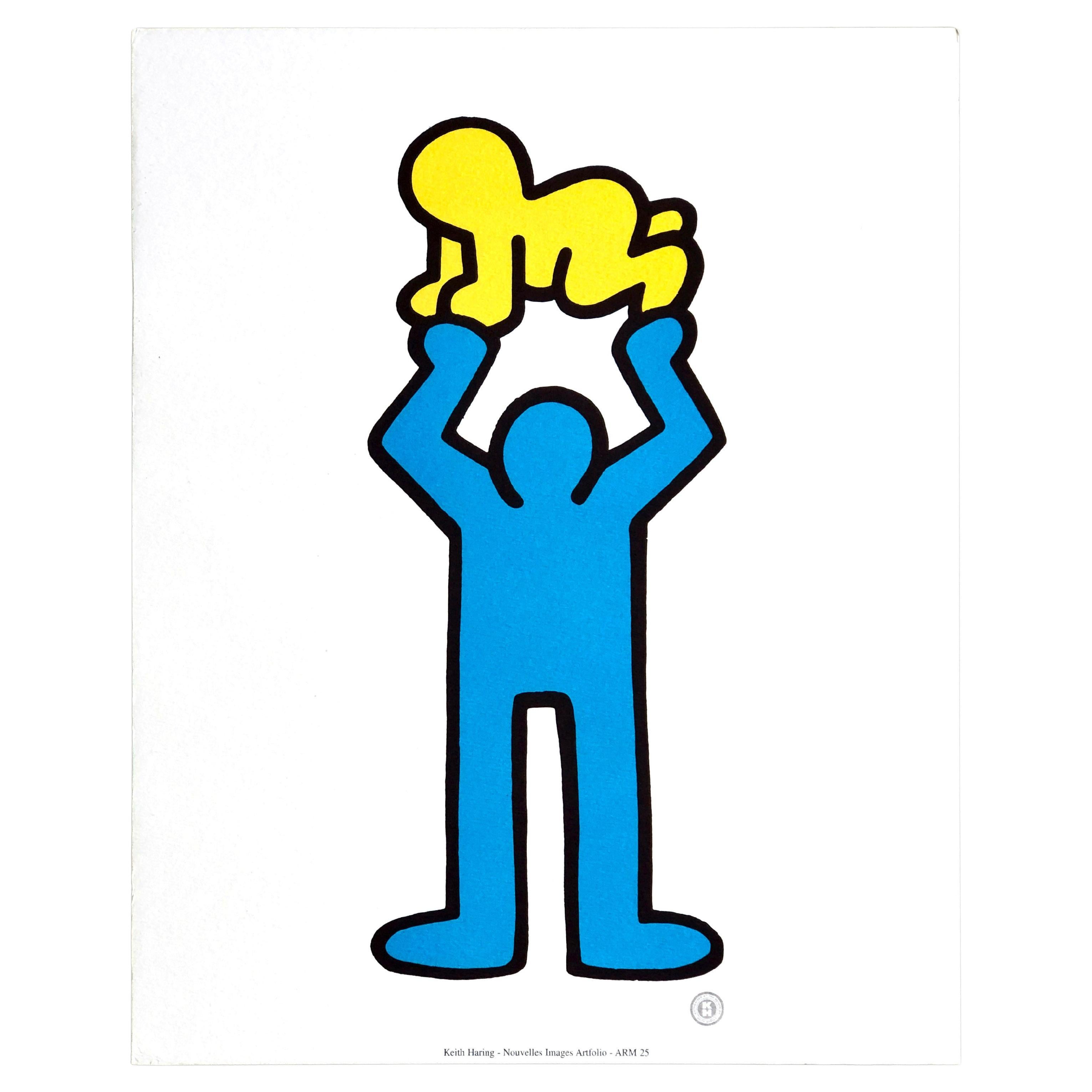 Keith Haring 1992 Man Holding Radiant Baby - Pop Art Screenprint For Sale