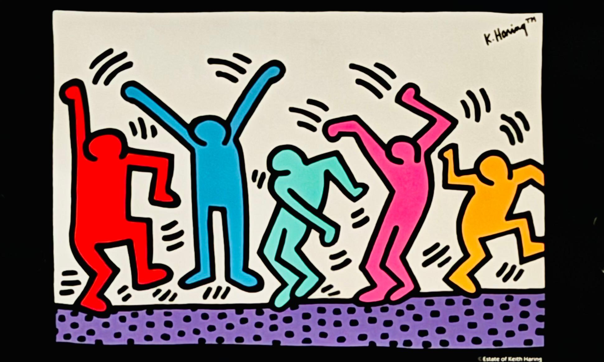 Mid-Century Modern Keith Haring Activist poster 1990 (Keith Haring AIDS Dance-A-Thon) For Sale