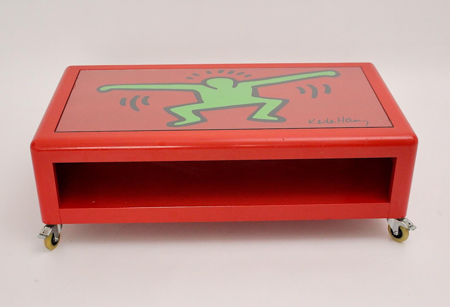 Keith Haring 'After' Low Pop Art Sofa Table Red Metal Bretz 1998 Germany For Sale 13
