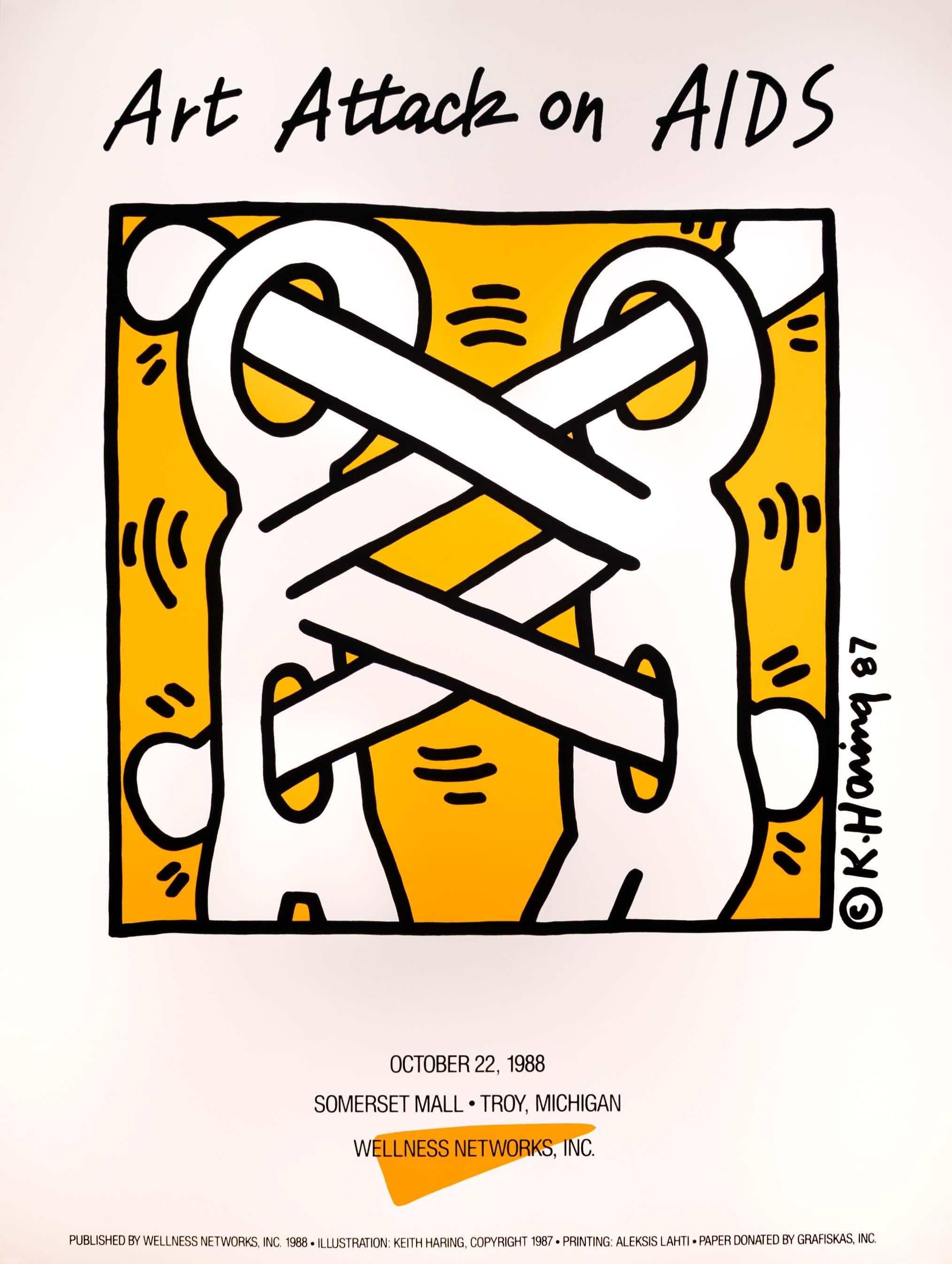 Un poster litografico di arte urbana contemporanea disegnato da Keith Haring per promuovere 