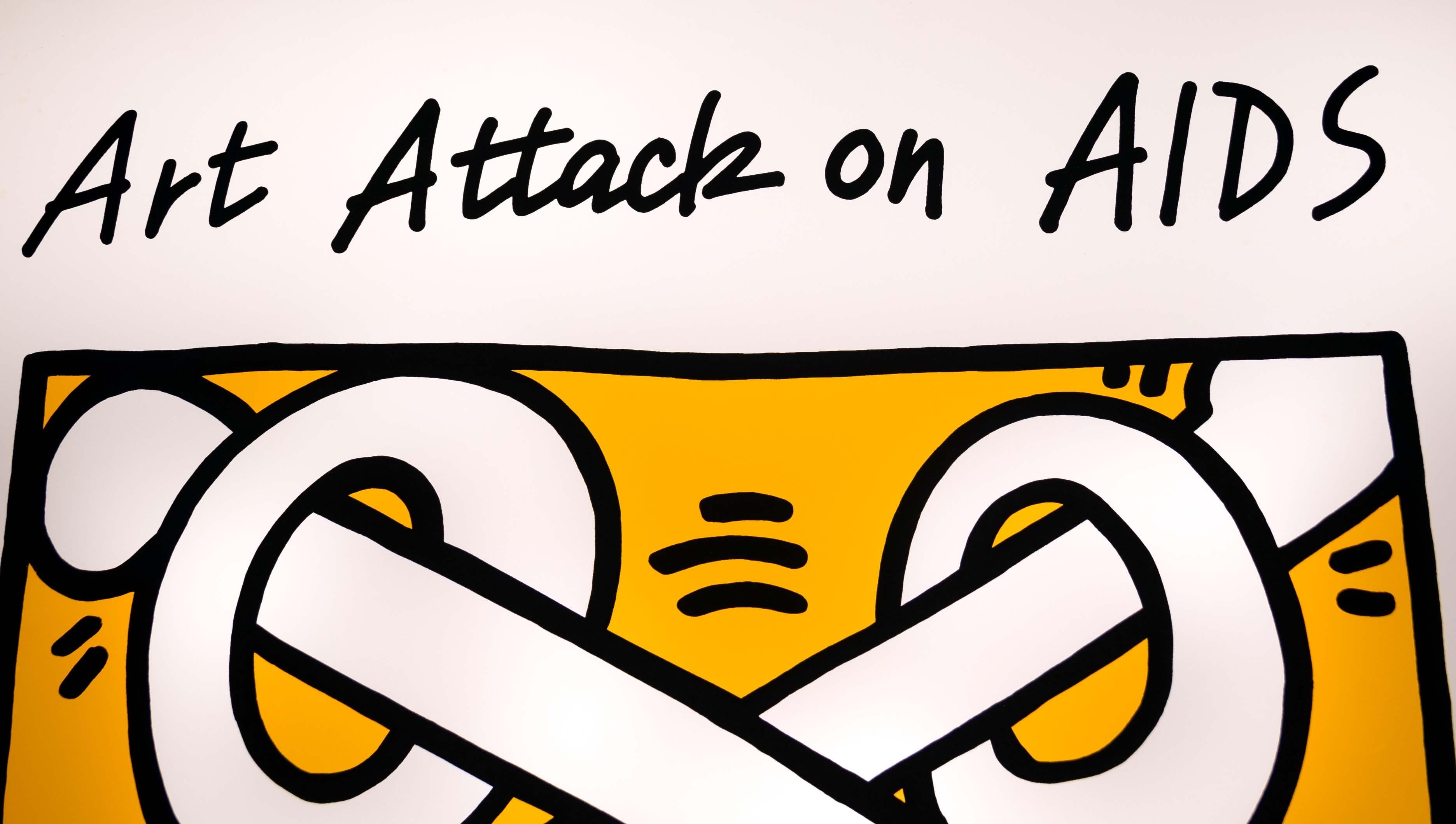 Fine XX secolo Keith Haring Art Attack on Aids Poster litografico d'arte contemporanea 1988 in vendita