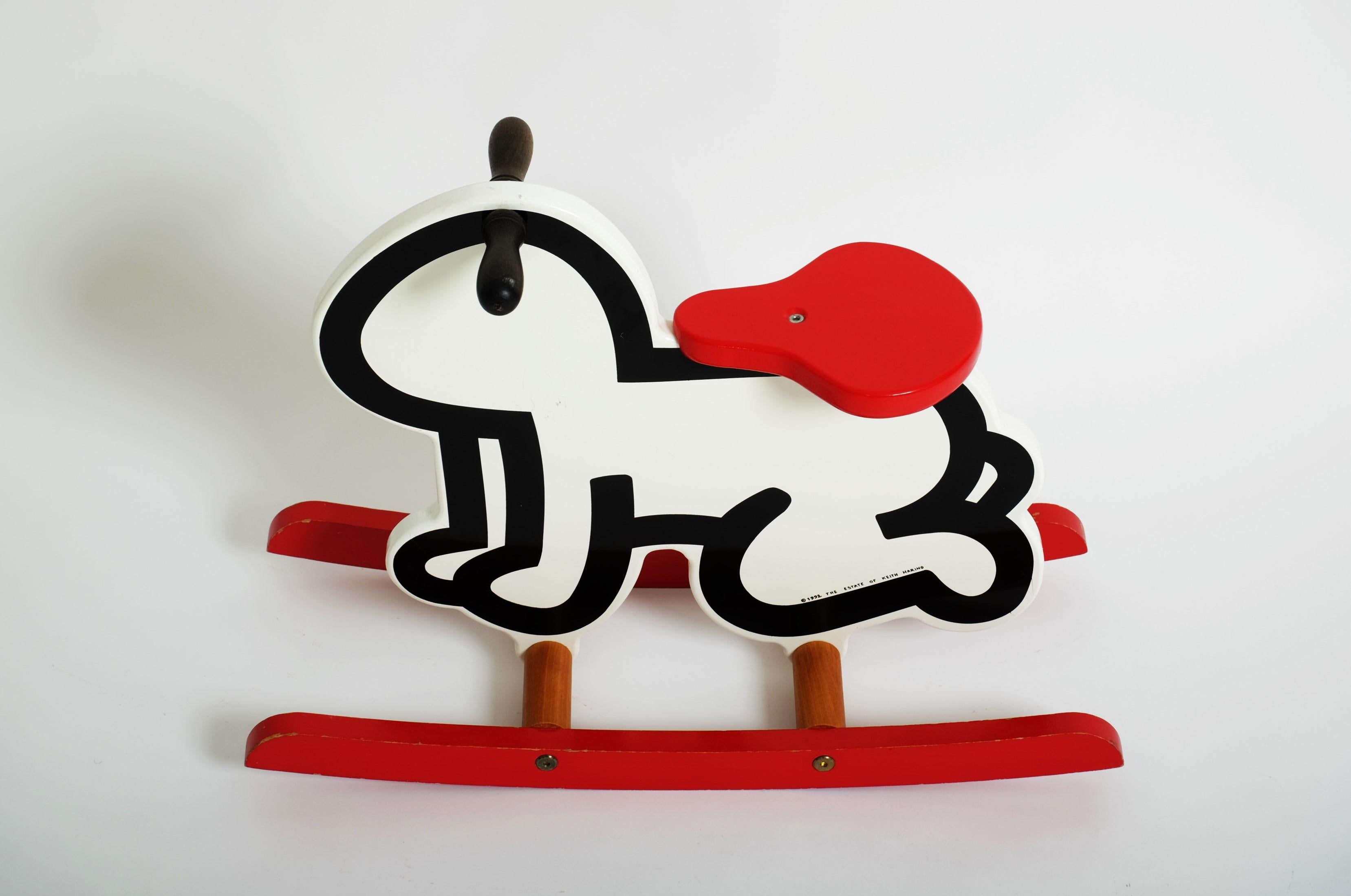 Americano Dondolo per bambini Keith Haring, cavallo a dondolo, sedia Pop Art (Radiant Baby) in vendita
