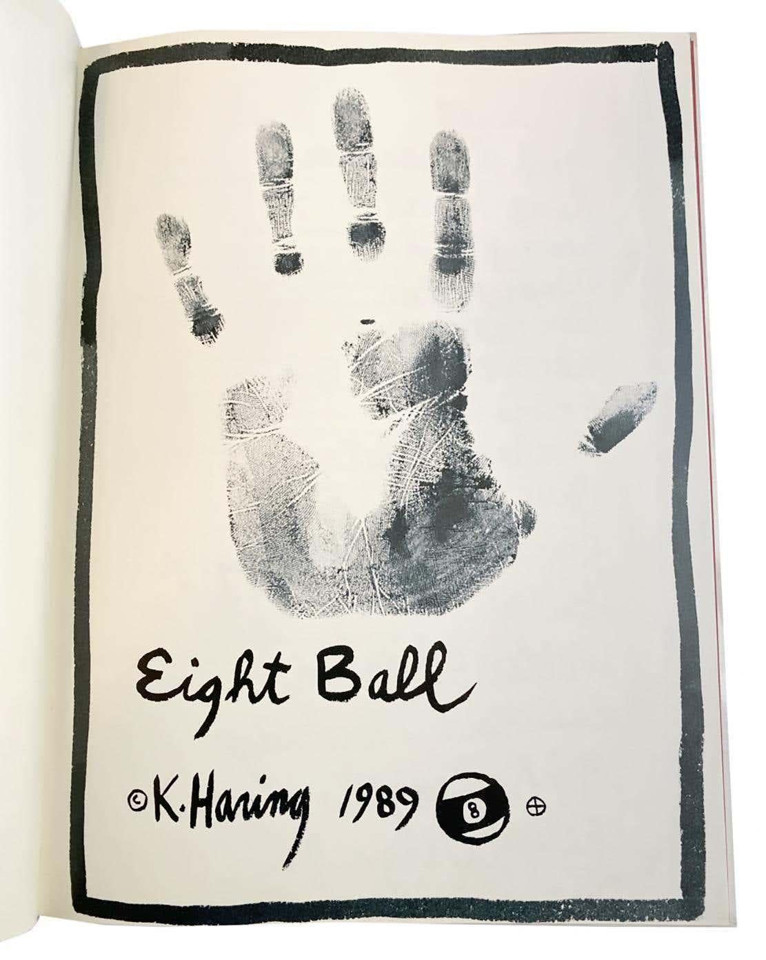 Eight Ball by Keith Haring:
Superbly rendered 1989 Keith Haring monograph featuring standout collage-based imagery by the legendary New York artist. Beautiful bright colors throughout. 

Hardcover artist book; 46 pages; 1st edition 1989. 
12.25 x