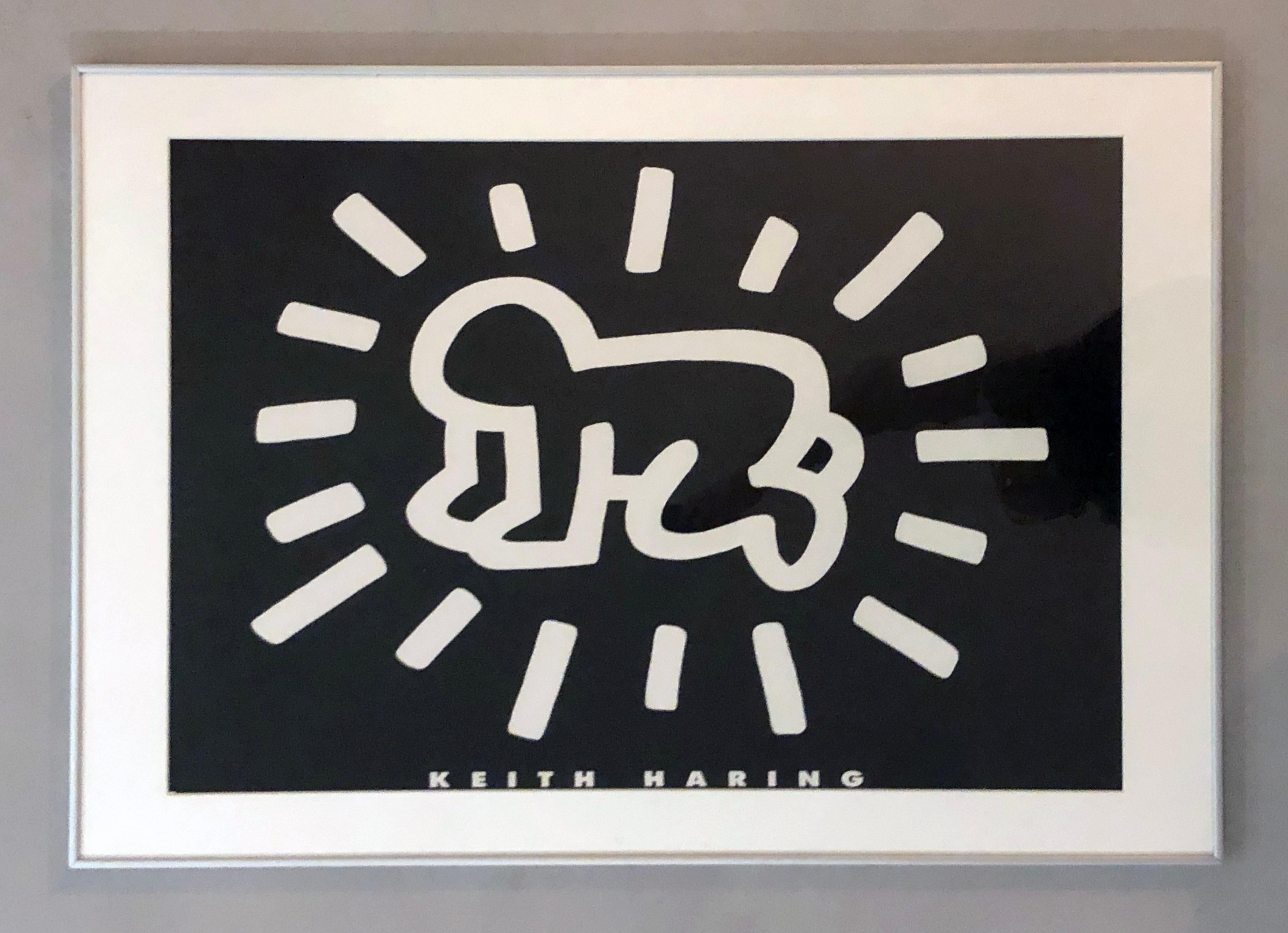 Keith Haring Estate 1993 Black & White Lithograph Print Framed Radiant Baby For Sale 4