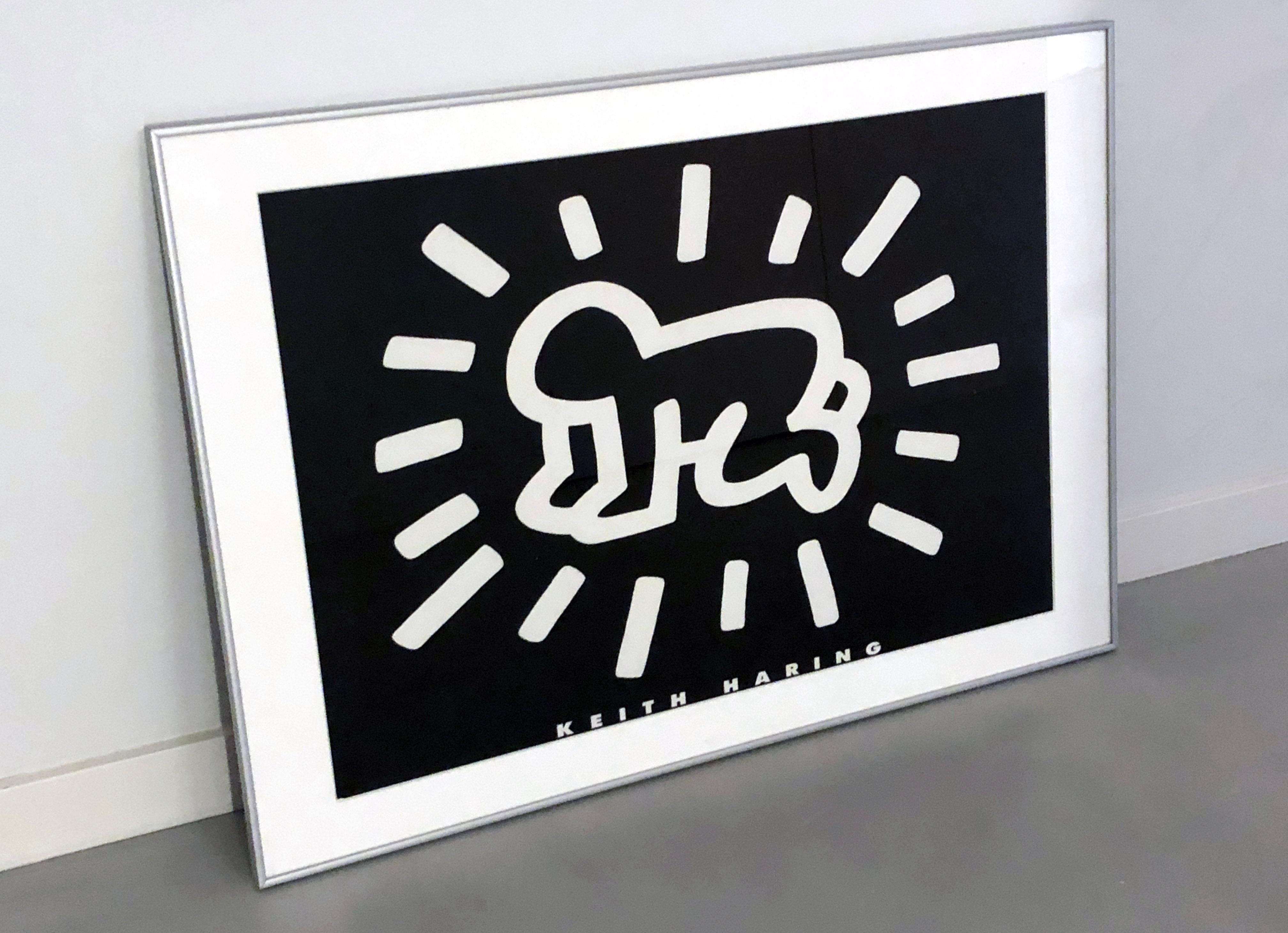 Mid-Century Modern Keith Haring Estate 1993 Black & White Lithograph Print Framed Radiant Baby For Sale