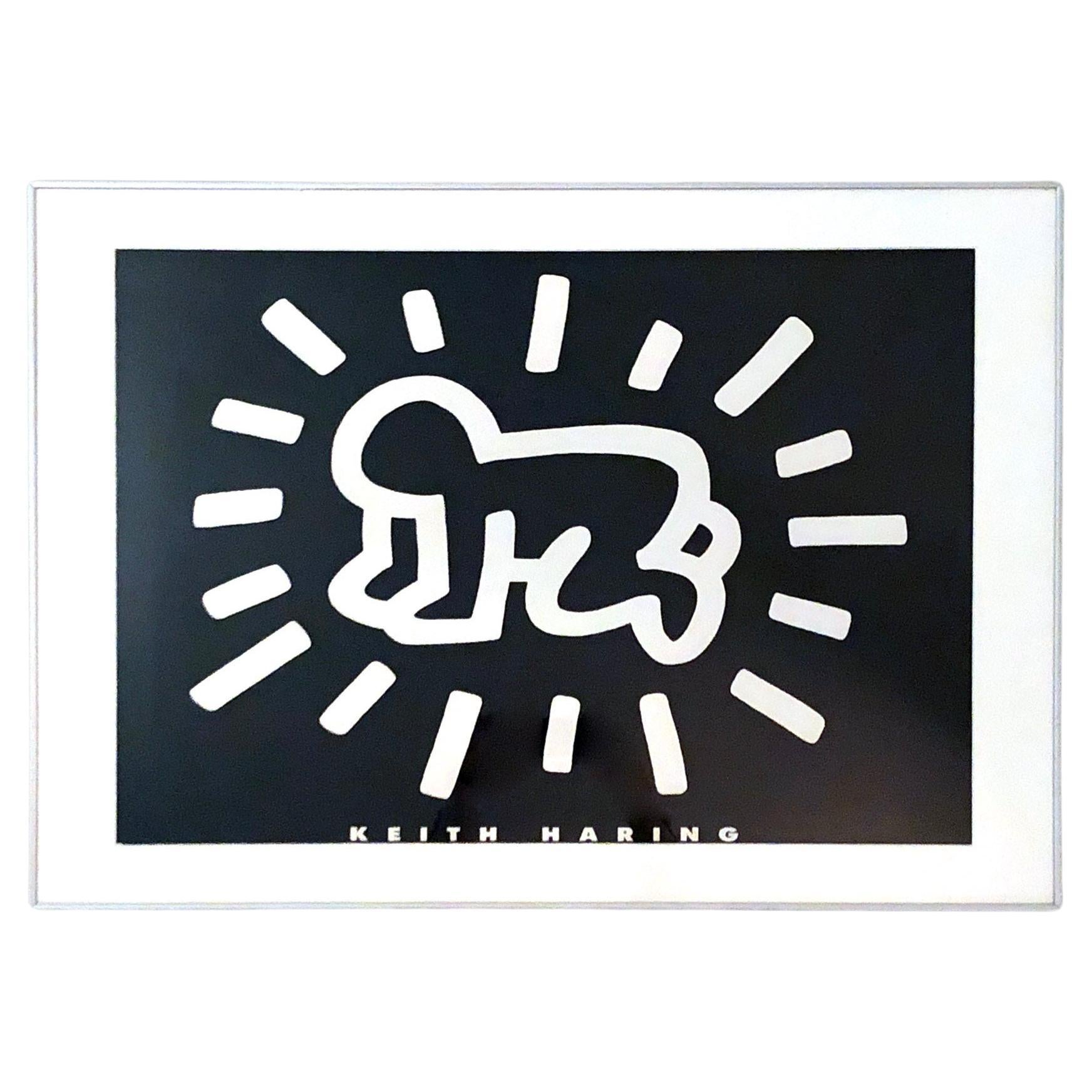 Keith Haring Estate 1993 Black & White Lithograph Print Framed Radiant Baby For Sale