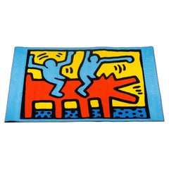 Vintage Keith Haring Foundation Rug, Dancing Figures on Dog, Comart Italia