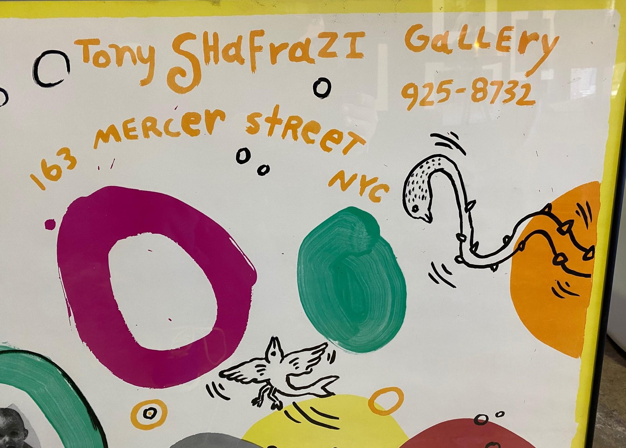 American Keith Haring Hand Signed Tony Shafrazi Exhibit Poster with Original Drawing 1989