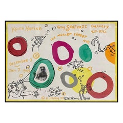 Keith Haring Hand Signed Tony Shafrazi Exhibit Poster with Original Drawing 1989
