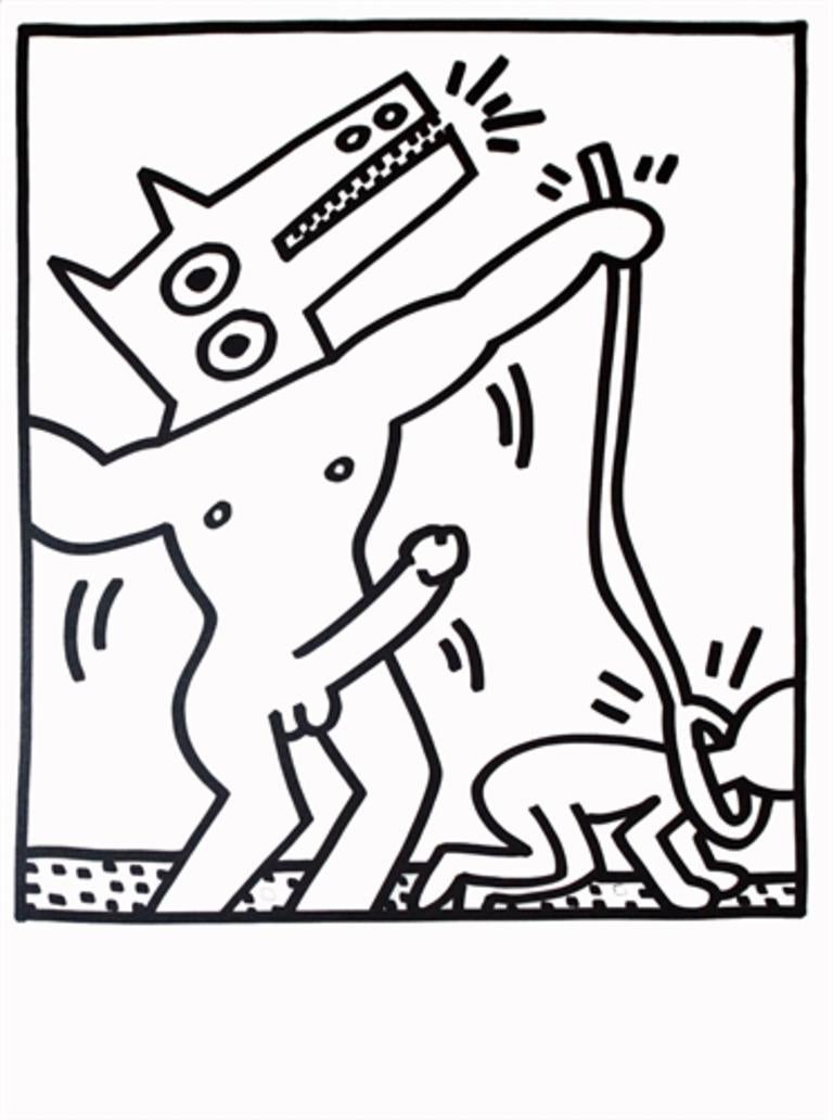 Lithograph from 29 Lithographs from 'Keith Haring, 1983, Lucio Amelio', 1983.

Measures: 18.5 x 13 in. (47 x 33 cm.) 

Of 300

Gallery Lucio Amelio, Naples, Italy.

A 1983 limited edition hand-pulled lithograph on paper by very well-listed