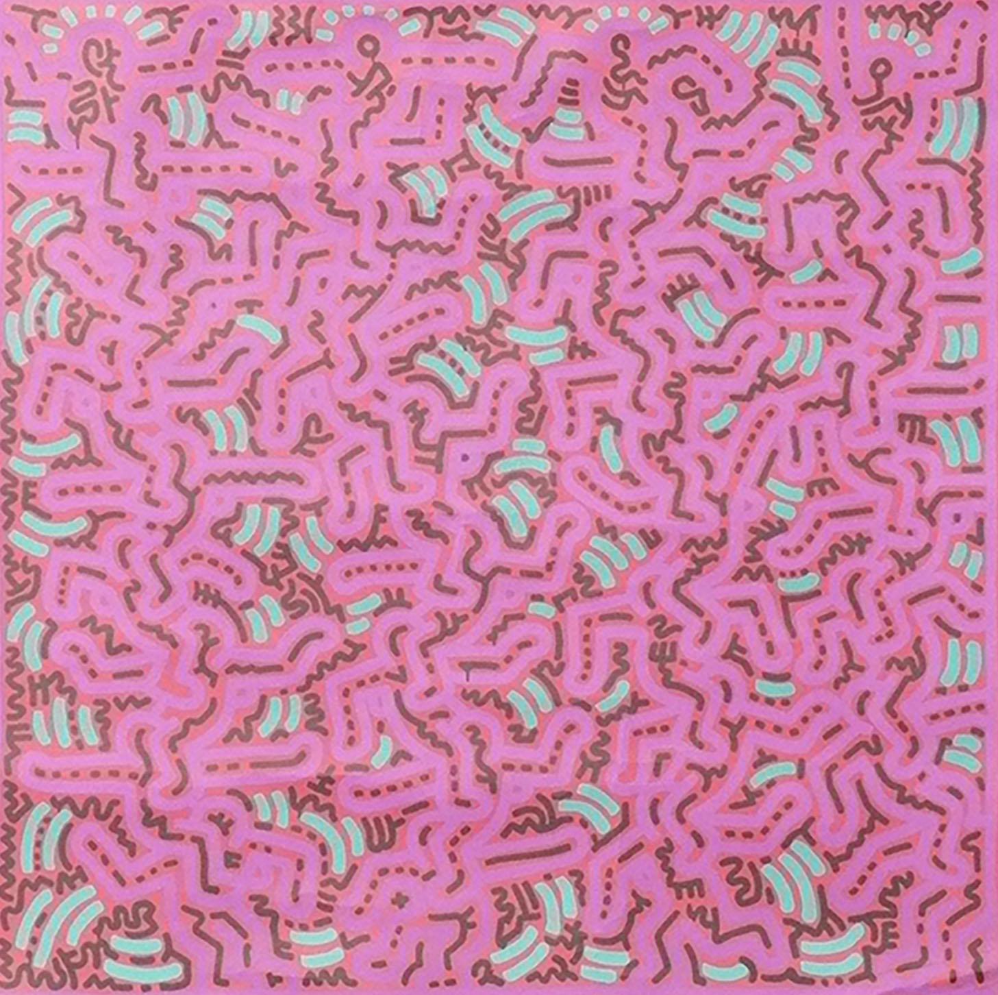 Lithographie en couleurs de Keith Haring, vers les années 1980. Conserve des couleurs éclatantes. Il mesure un impressionnant 26,5