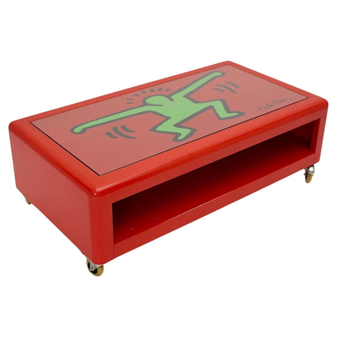 Keith Haring Low Pop Art Sofa Table Red Green Metal Bretz 1998 Germany For Sale