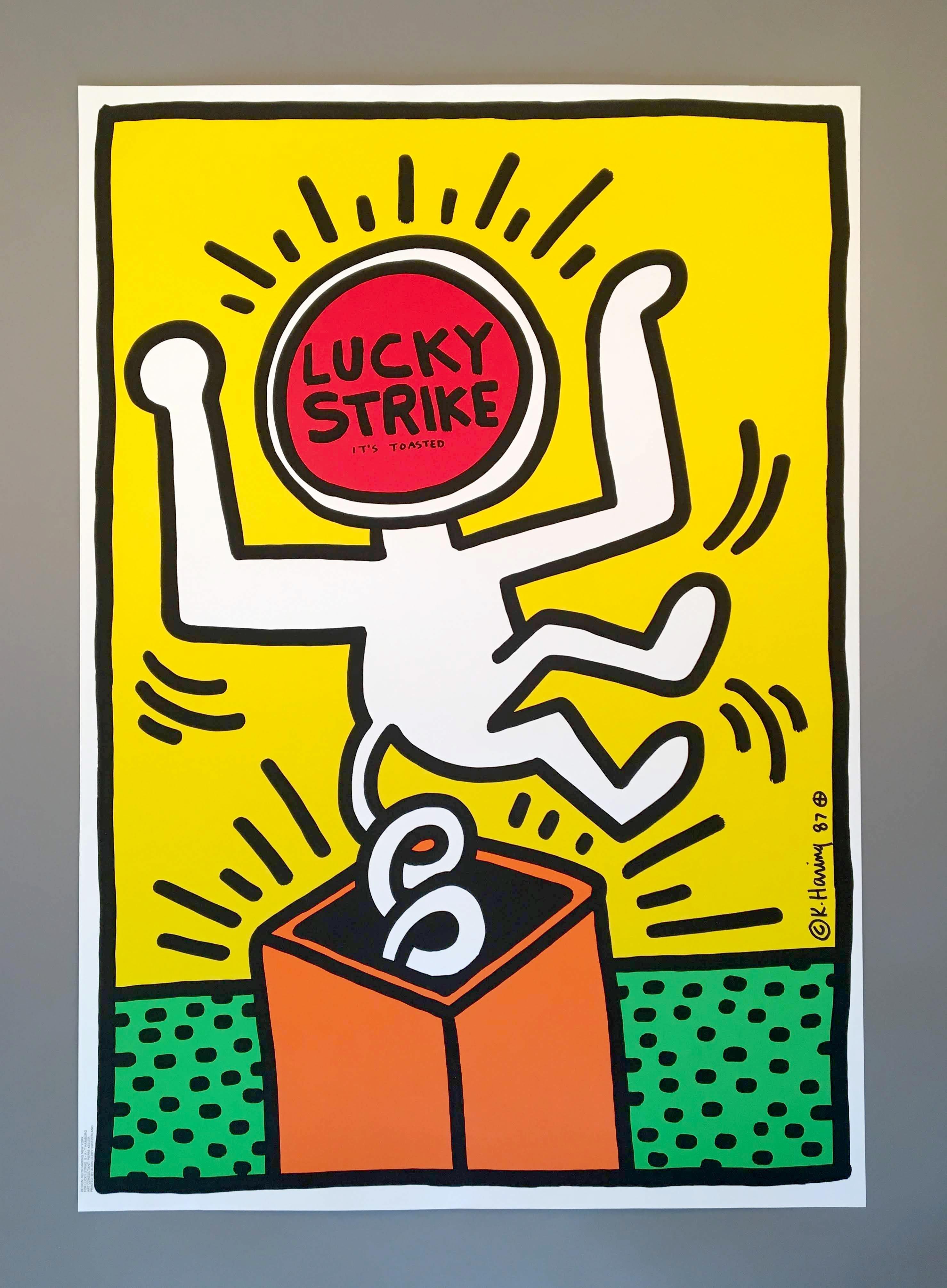 Keith Haring (United States, 1958-1990)
'Lucky Strike II', 1987
 
In 1987, the cigarette company Lucky Strike commissioned Keith Haring to design a series of advertisements for the brand. Haring created nine drawings for Lucky Strike, from which the