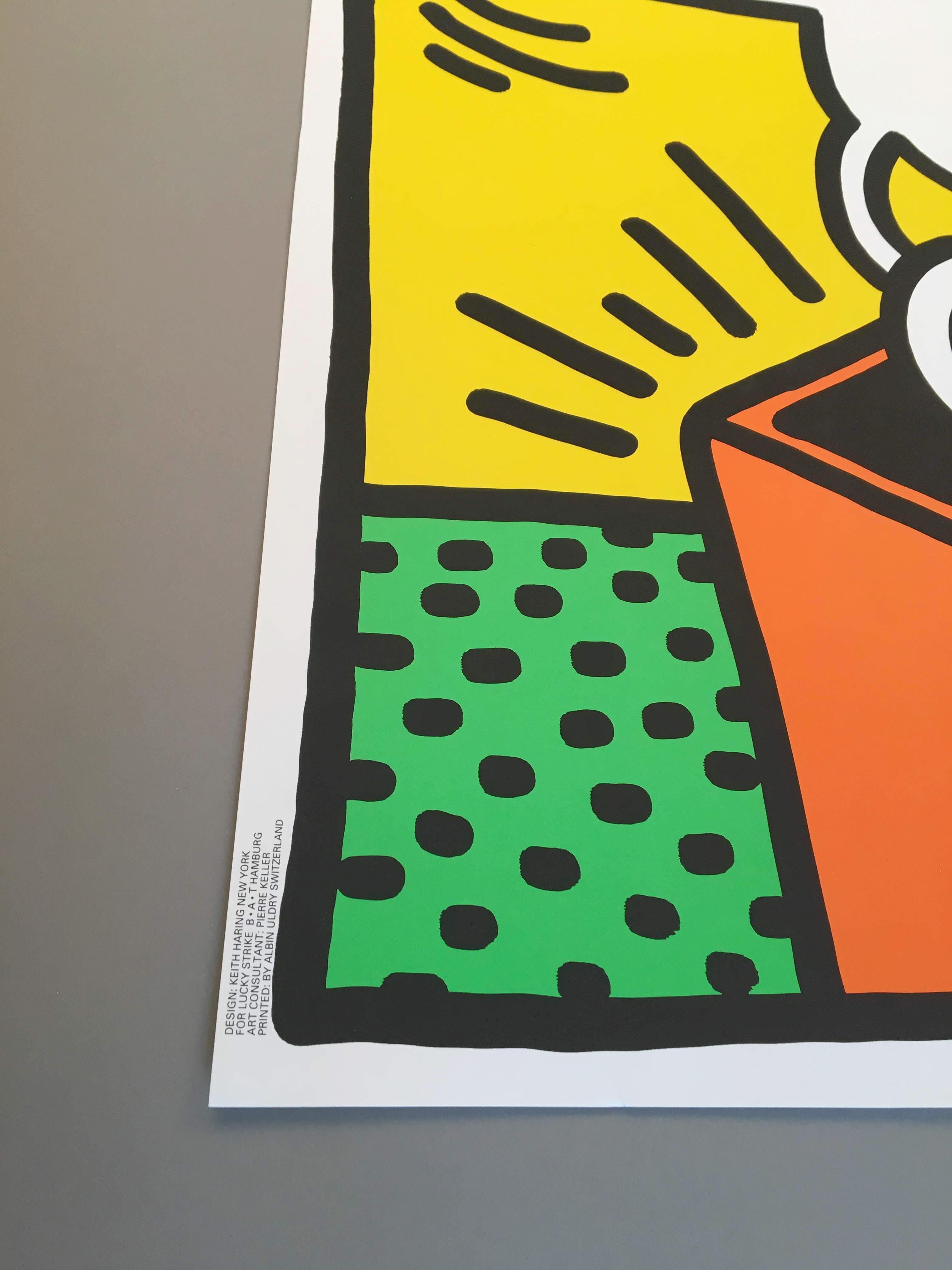 Austrian Keith Haring 'Lucky Strike II' Rare Original 1987 Poster Print on Wove Paper For Sale