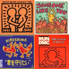 1980s Keith Haring Record Art: set of 4 (1980s Keith Haring album cover art)