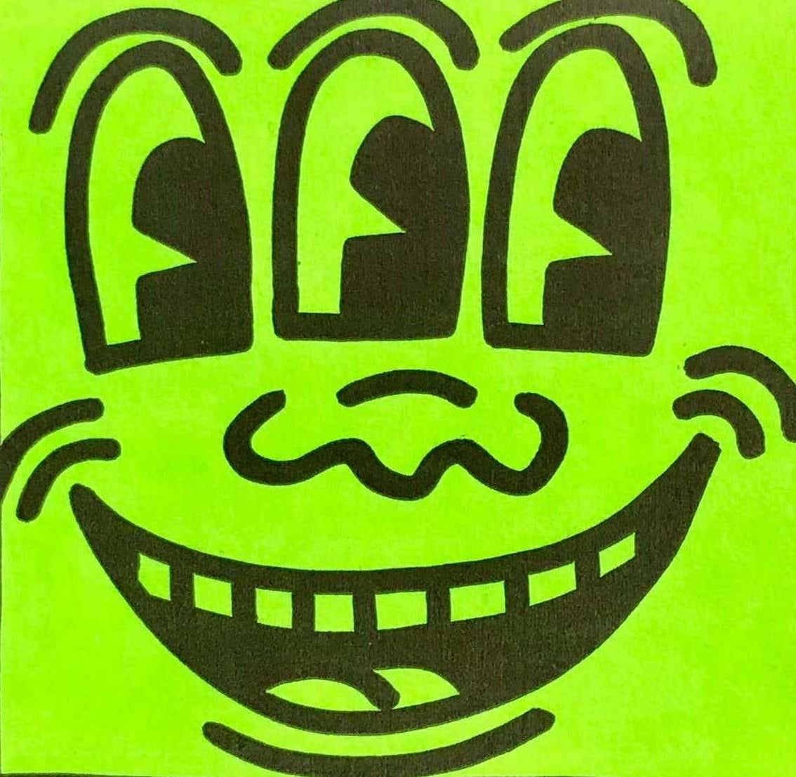 Keith Haring, années 1980, autocollant « Haring early 80s » à trois yeux souriants  en vente 2