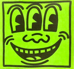 Keith Haring, années 1980, autocollant « Haring early 80s » à trois yeux souriants 