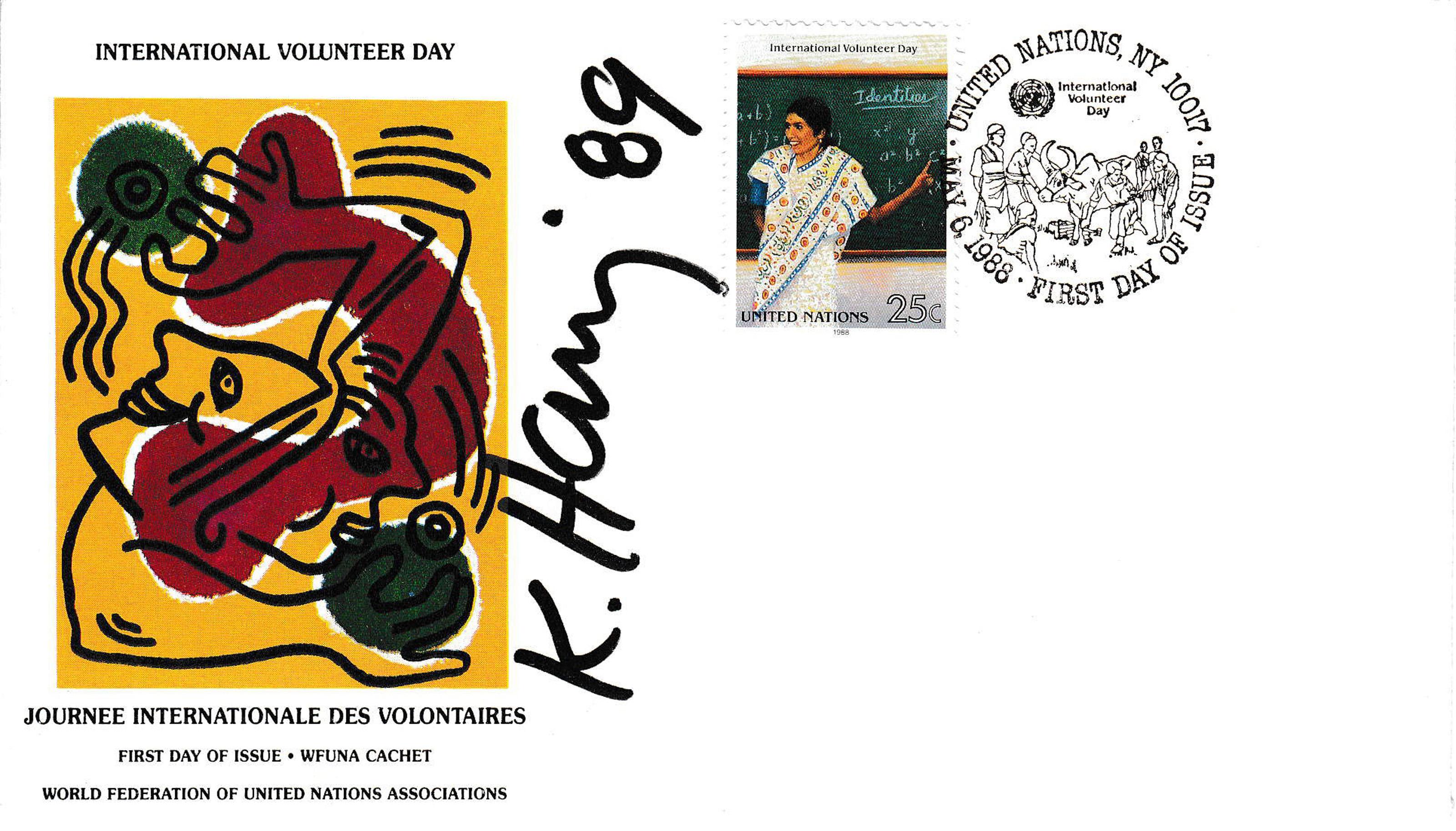 International Volunteer Day Envelope, Signed with Stamp by Keith Haring