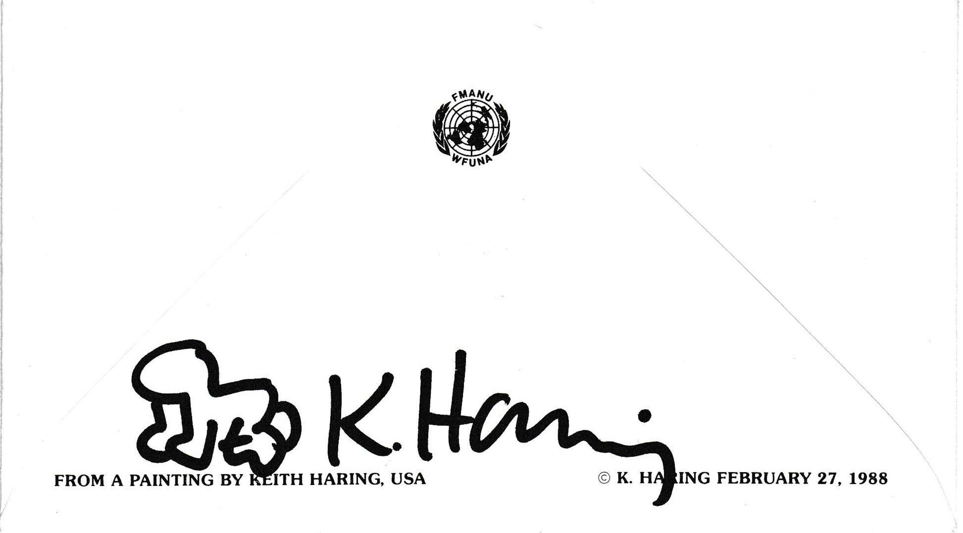 International Volunteer Day Envelope, Signed with Stamps by Keith Haring For Sale 1