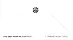 Busta per la Giornata Internazionale del Volontariato, firmata con francobolli da Keith Haring