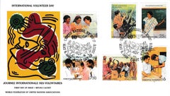 Enveloppe du jour d'un volontaire international, signée des cachets par Keith Haring