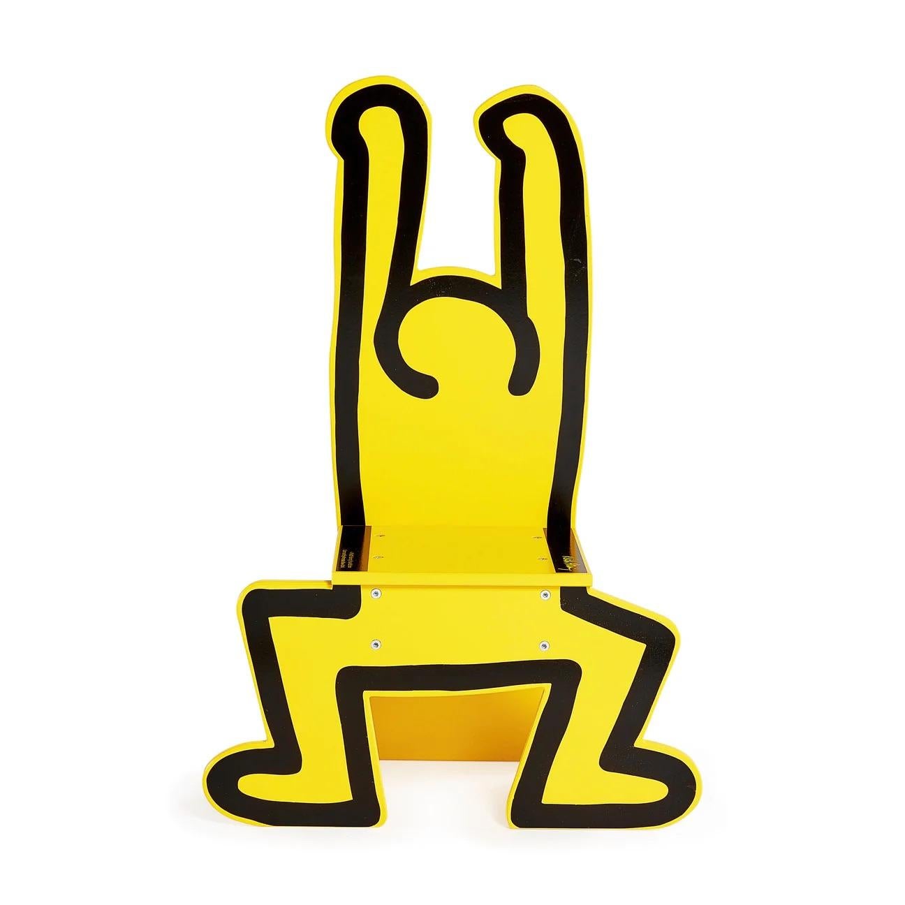 One of Keith Haring’s iconic and energetic figures that appeared in many of his paintings and sculptures during the 1980s is interpreted by French brand Vilac for this children’s chair. The Keith Haring Kids’ Chair is made in France from lacquered