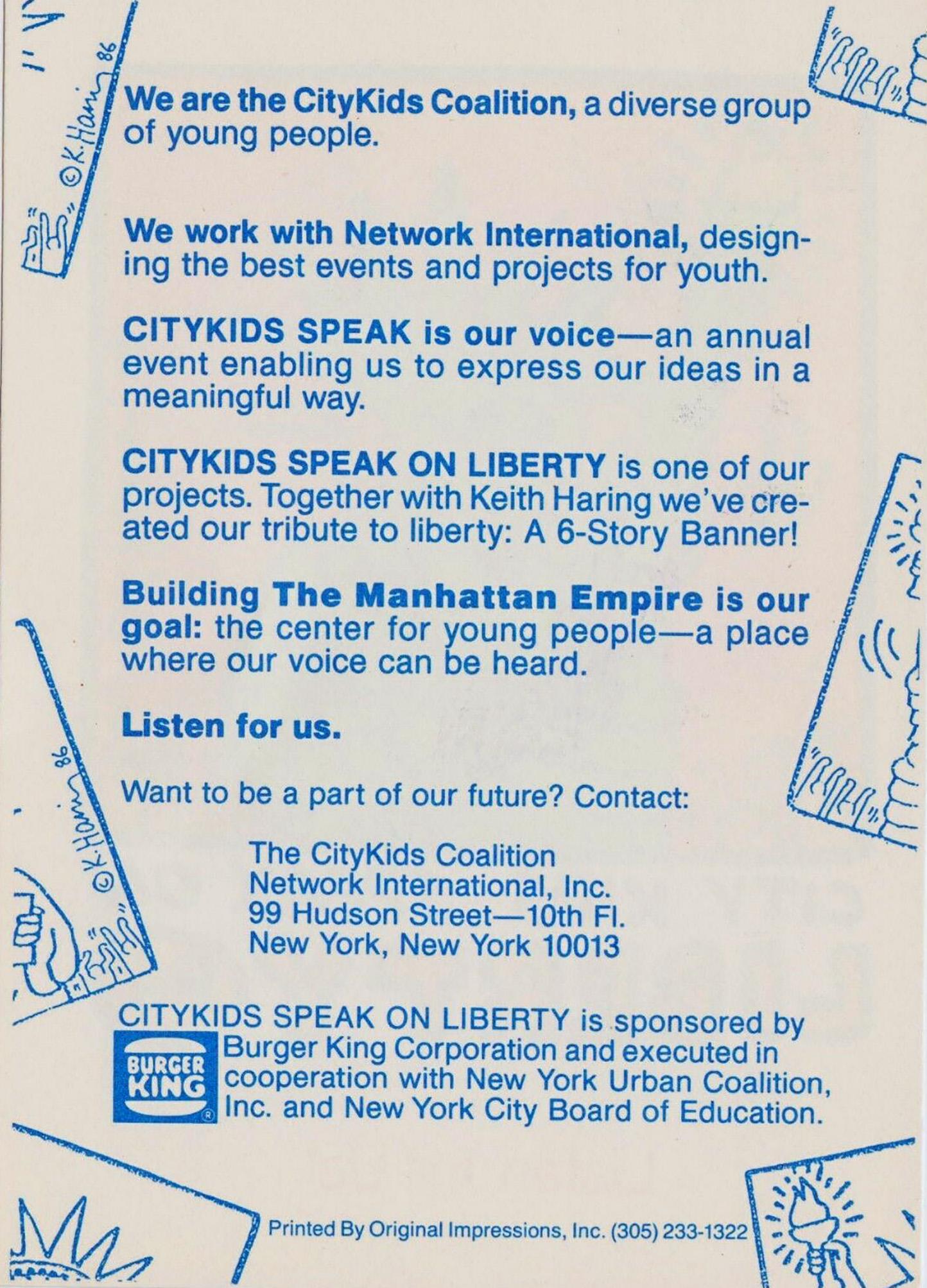 Keith Haring for New York CityKids, 1986.
Rare vintage 1986 sticker illustrated by Keith Haring for the CityKids coalition in New York:
