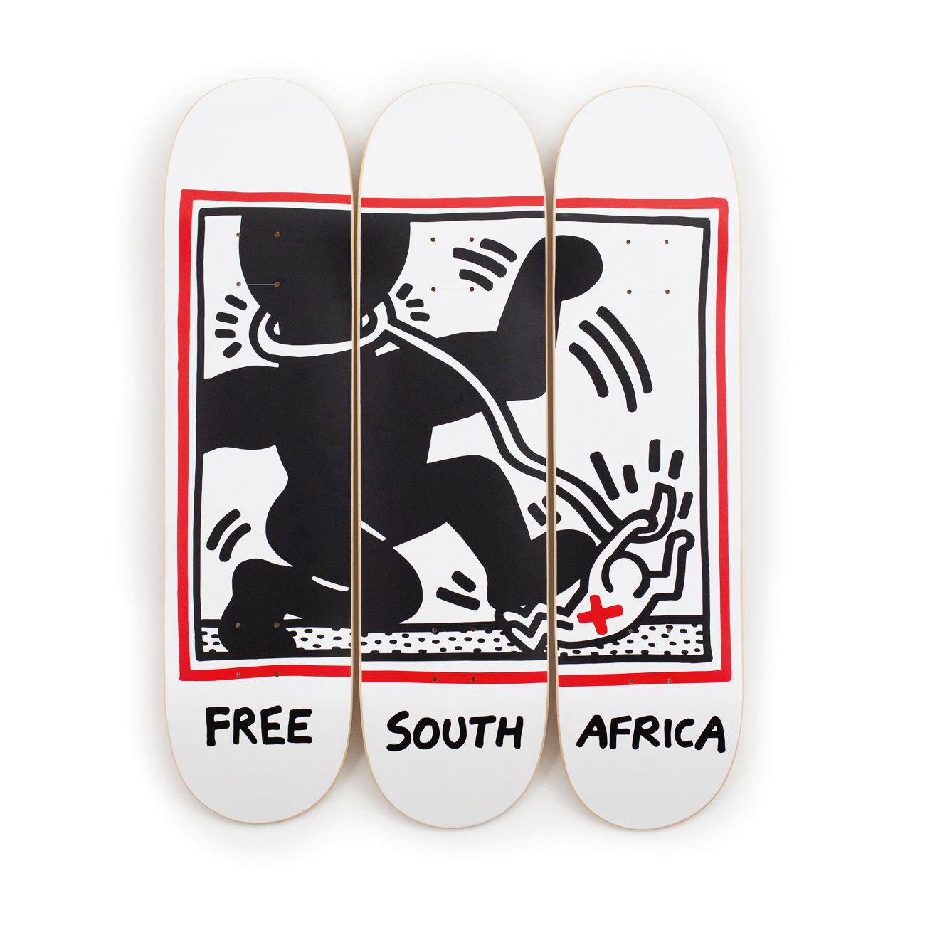 Keith Haring
Free South Africa, 2022
Print on 7 ply Grade A Canadian Maple wood
31 1/2 × 7 9/10 in  80 × 20 cm (each)