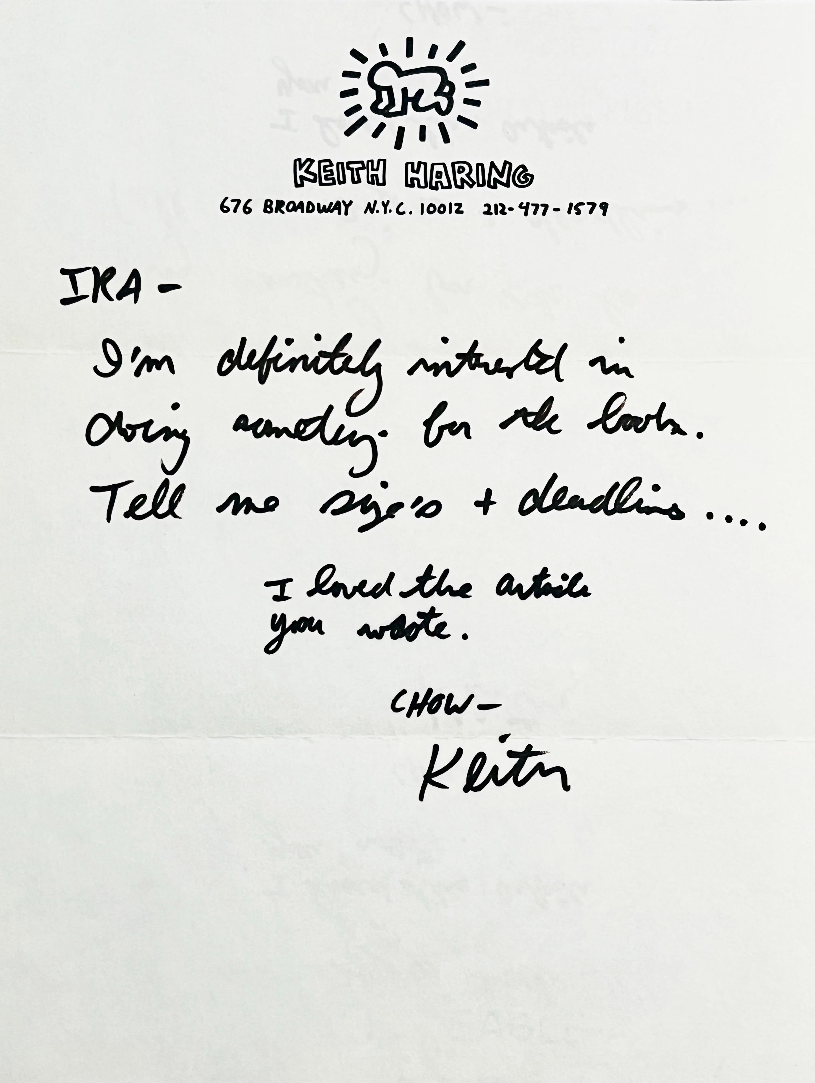 Keith Haring Handwritten letter 1986 (Keith Haring letter)  For Sale 1
