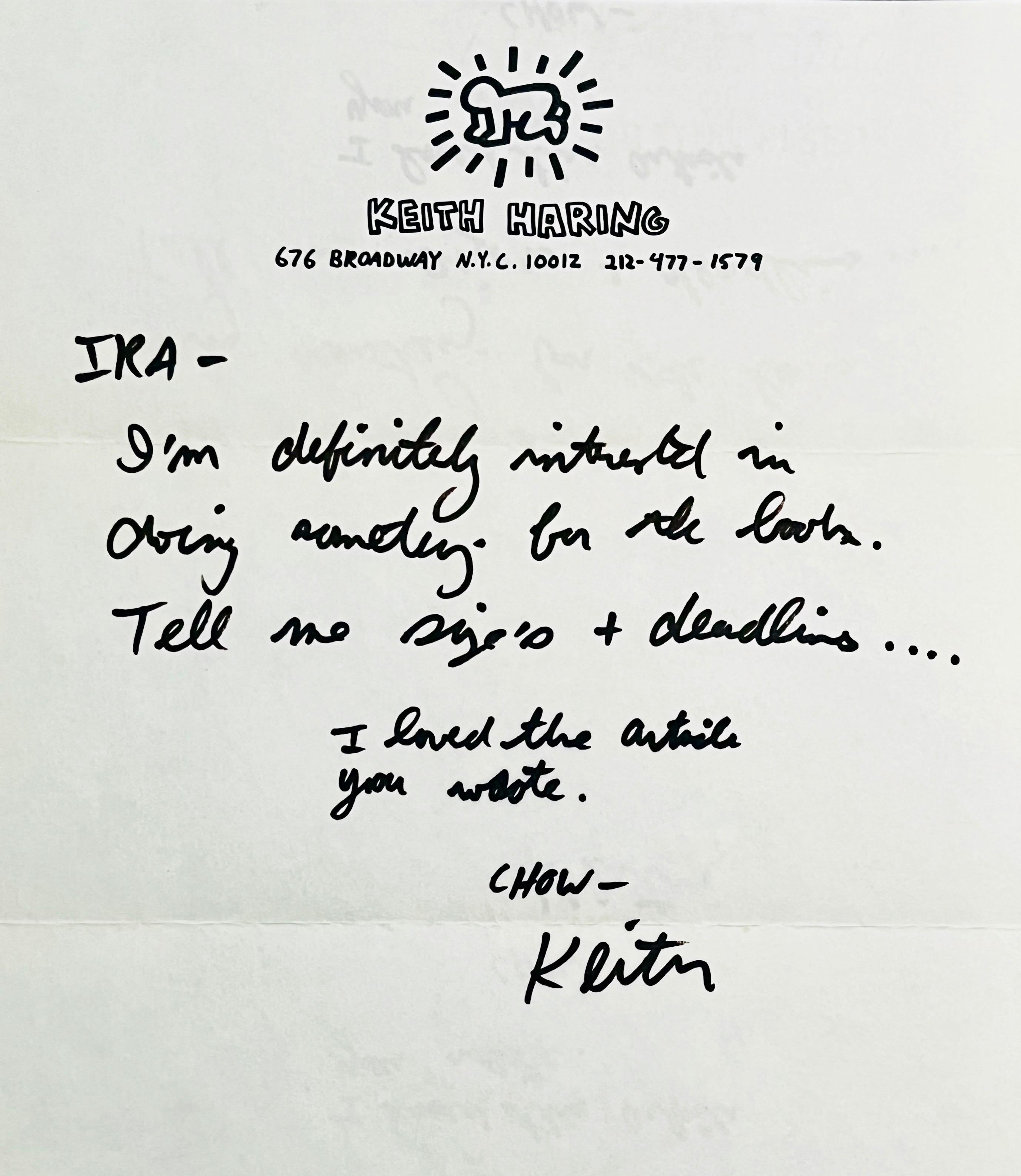 Keith Haring Handwritten letter 1986 (Keith Haring letter)  For Sale 4