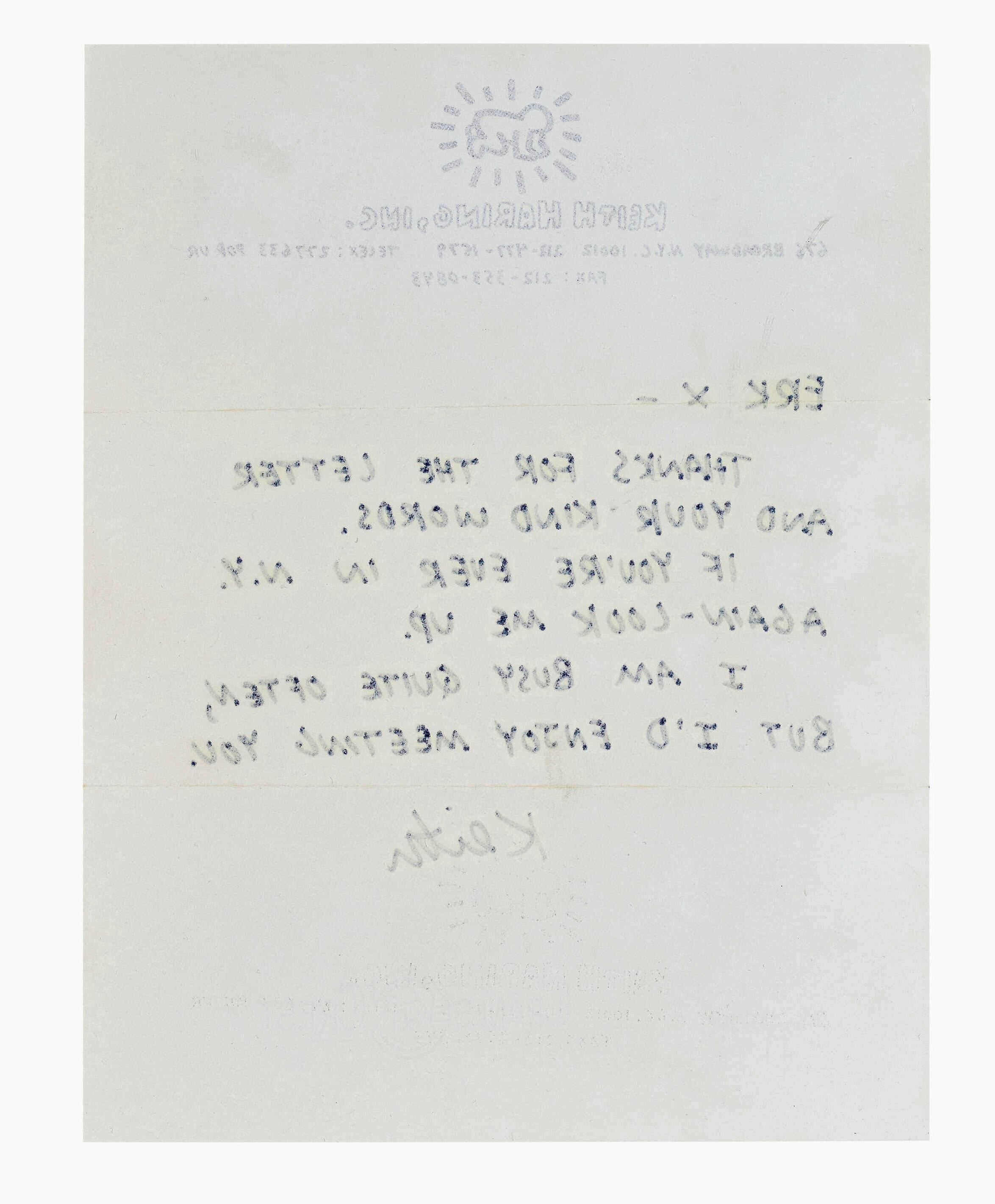 Keith Haring Lettre manuscrite 1989 (Lettre de Keith Haring)  en vente 2