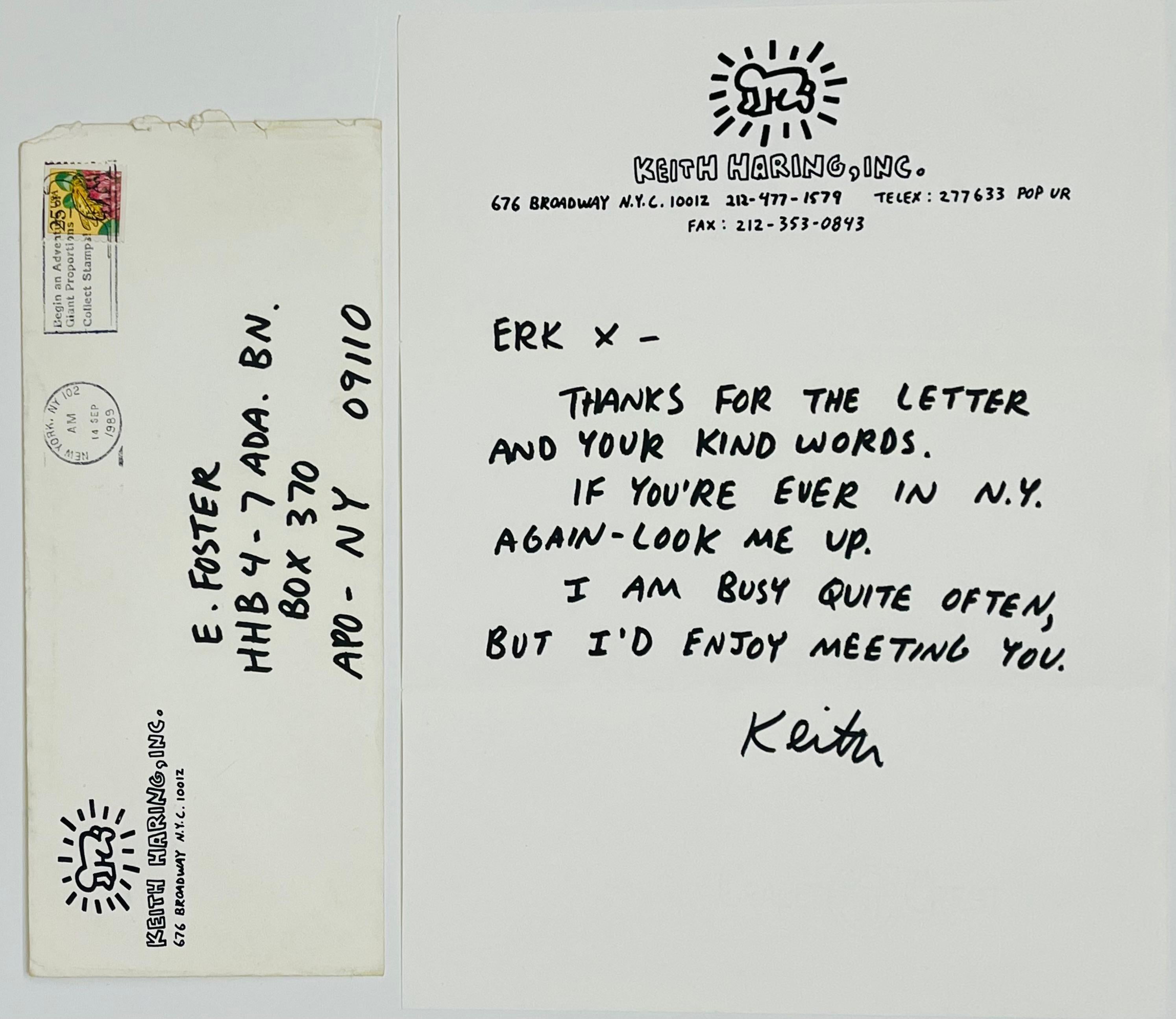 Keith Haring Lettre manuscrite 1989 (Lettre de Keith Haring)  en vente 1