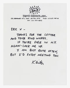 Keith Haring Lettre manuscrite 1989 (Lettre de Keith Haring) 