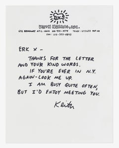 Keith Haring Carta manuscrita 1989 (Carta de Keith Haring)
