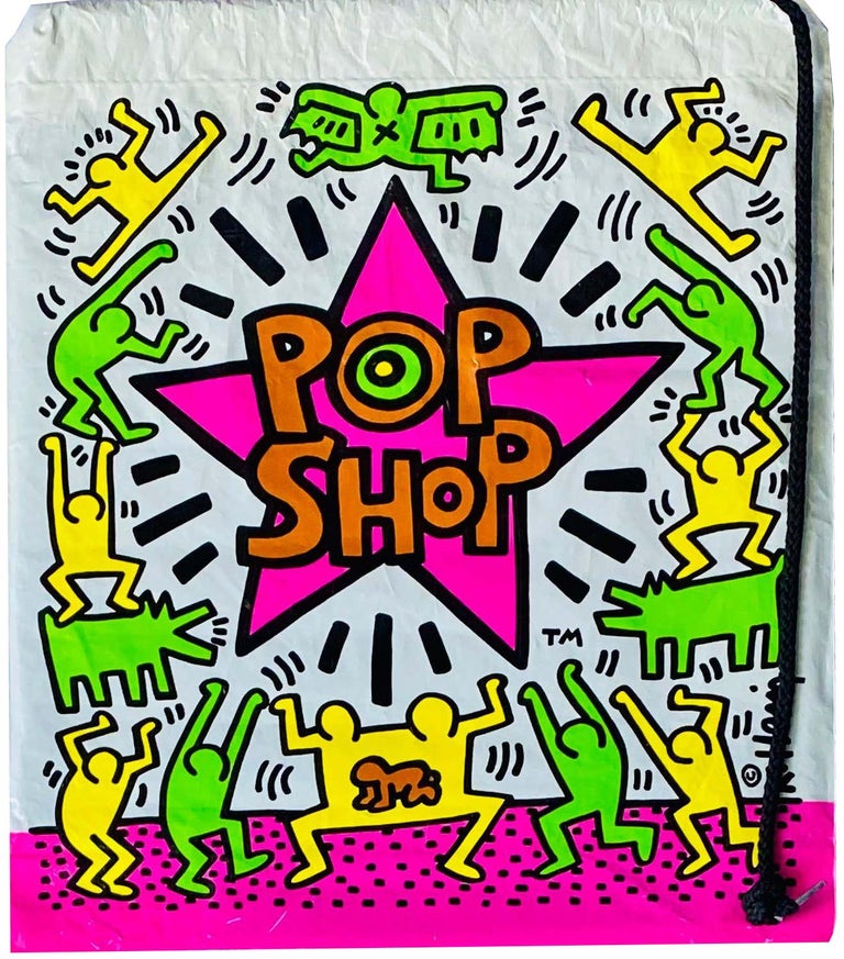 Keith Haring Pop Shop Collection (c. 1986-1992):
A collection of 15+ vintage Keith Haring Pop Shop collectibles- items range from an original large size Keith Haring illustrated drawstring bag to iconic early/mid 1980’s Haring stickers; further