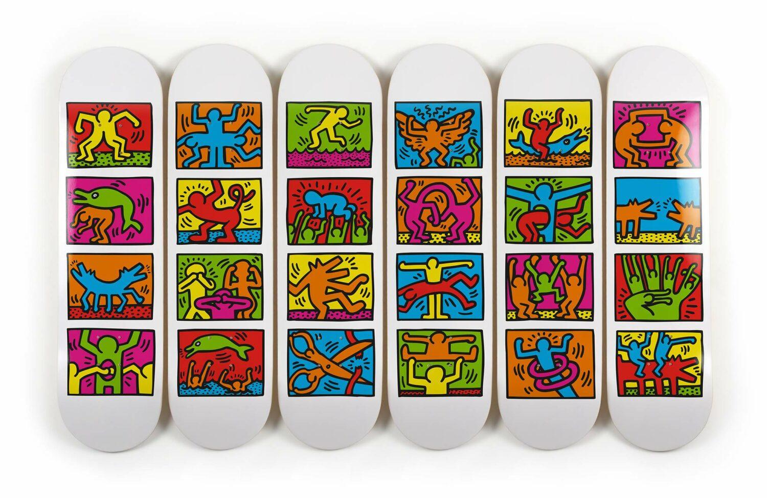 Keith Haring
Retrospect, 2019
Screenprint on skateboard
31 1/2 × 7 9/10 in  80 × 20 cm (each)
