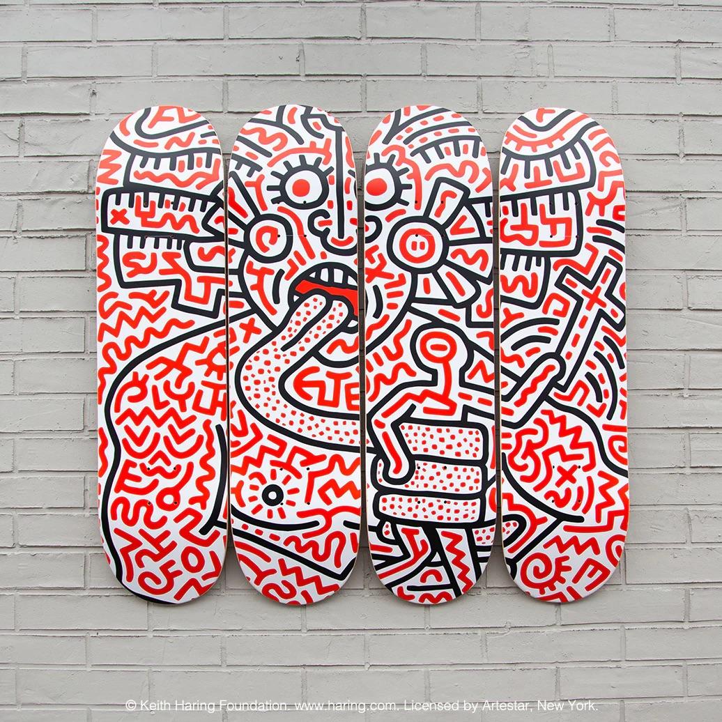 The Skateroom x Keith Haring Foundation
Man and Medusa, 2018
Print on 7 ply Grade A Canadian Maple wood (Set of 4)
Open edition
31 1/2 × 7 9/10 in  80 × 20 cm (each)
Licensed by Artestar, New York
