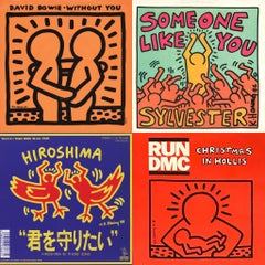 Original Keith Haring Record Art: set of 4  (1980s Keith Haring album cover art)