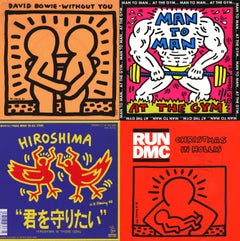 Vintage Original Keith Haring Record Art: set of 4  (1980s Keith Haring album cover art)