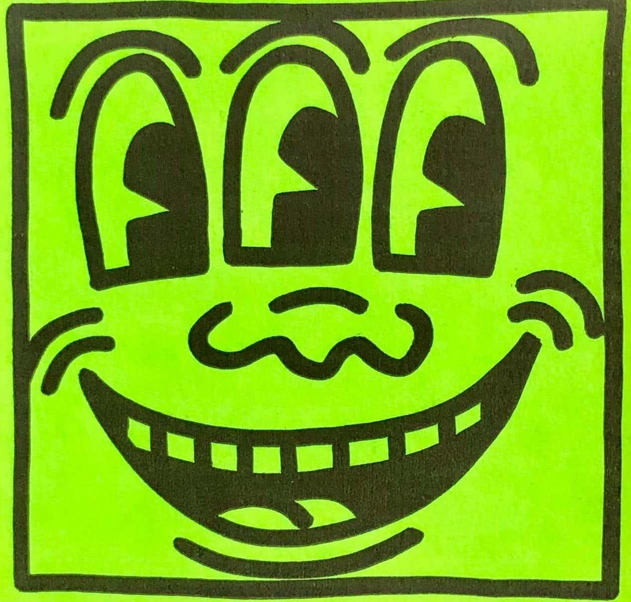Autocollant original Keith Haring à trois yeux souriants (Haring, début des années 80)  1