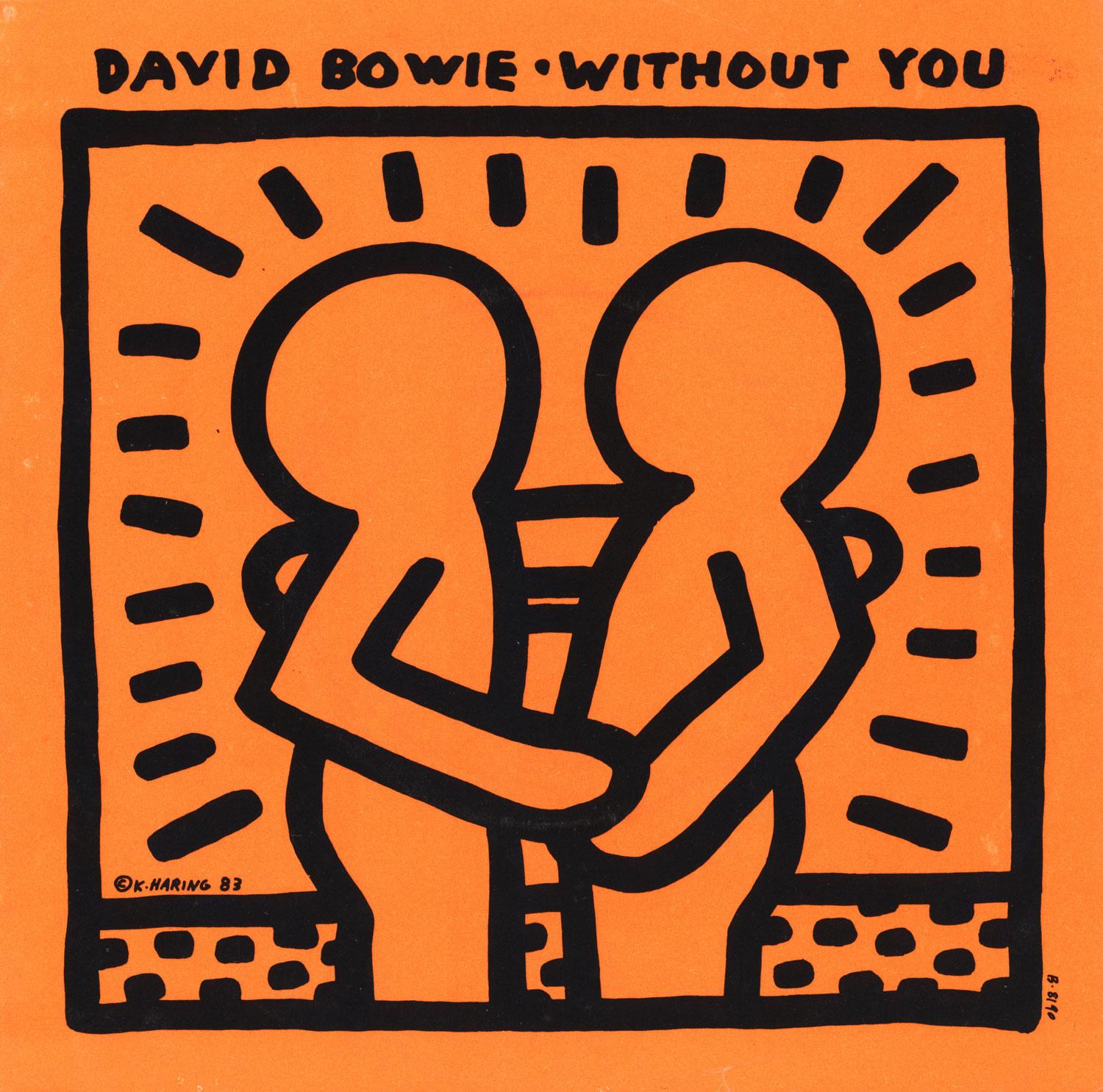 1980s Keith Haring Record Art:
David BOWIE "Without You" A Rare Highly Sought After Vinyl Art Cover featuring original cover artwork by Keith Haring. A rare example in very good overall vintage condition. 

Year: 1983.

Medium: Off-Set